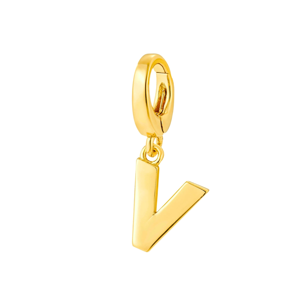 gold initial V charm for necklace or bracelet from featherly - clip on charms