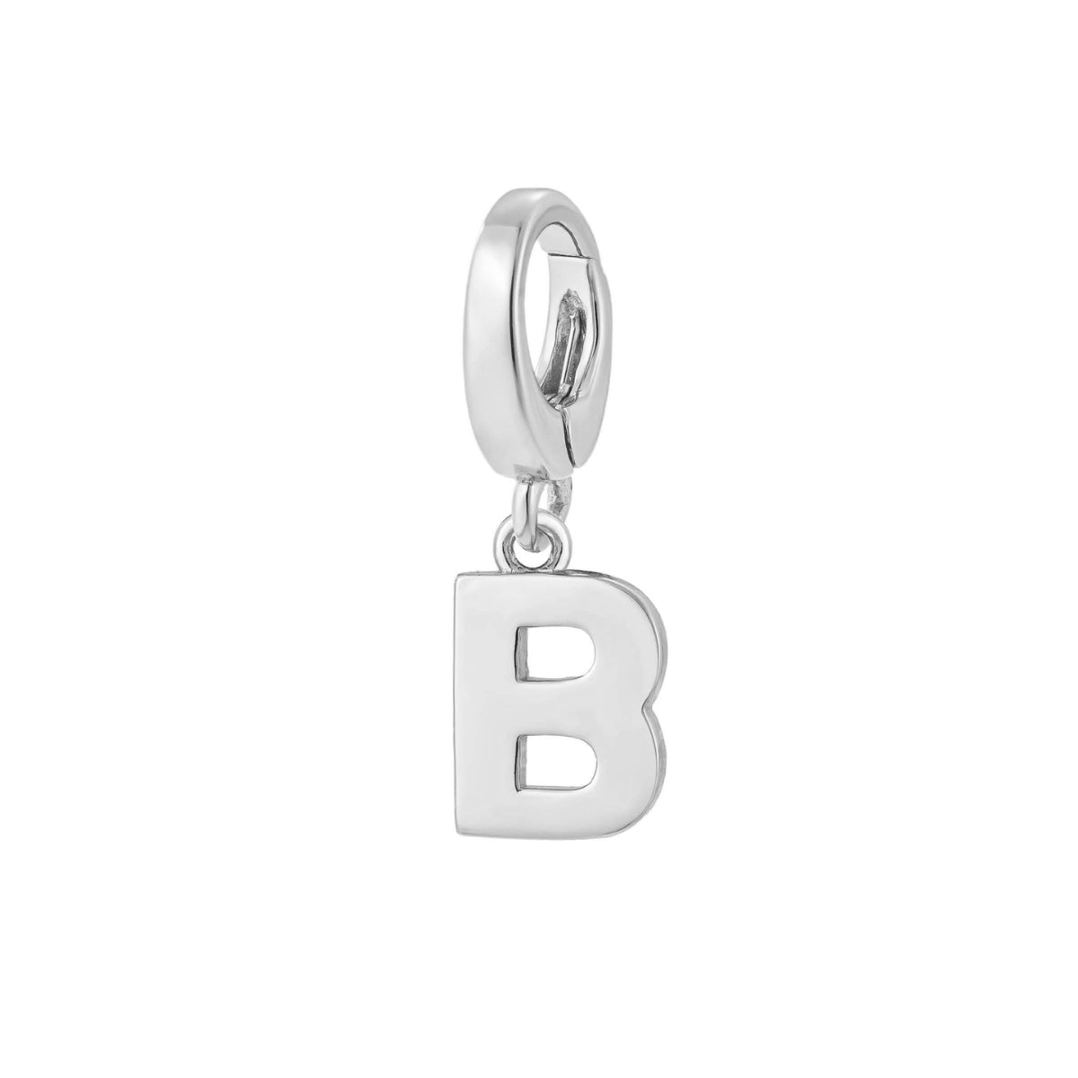 sterling silver initial B charm for necklace or bracelet from featherly - clip on charms