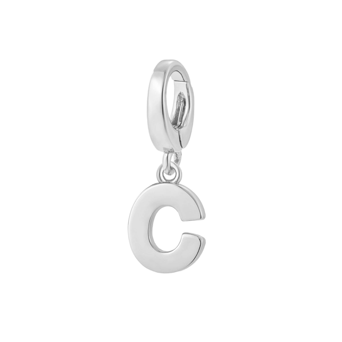 sterling silver initial C charm for necklace or bracelet from featherly - clip on charms