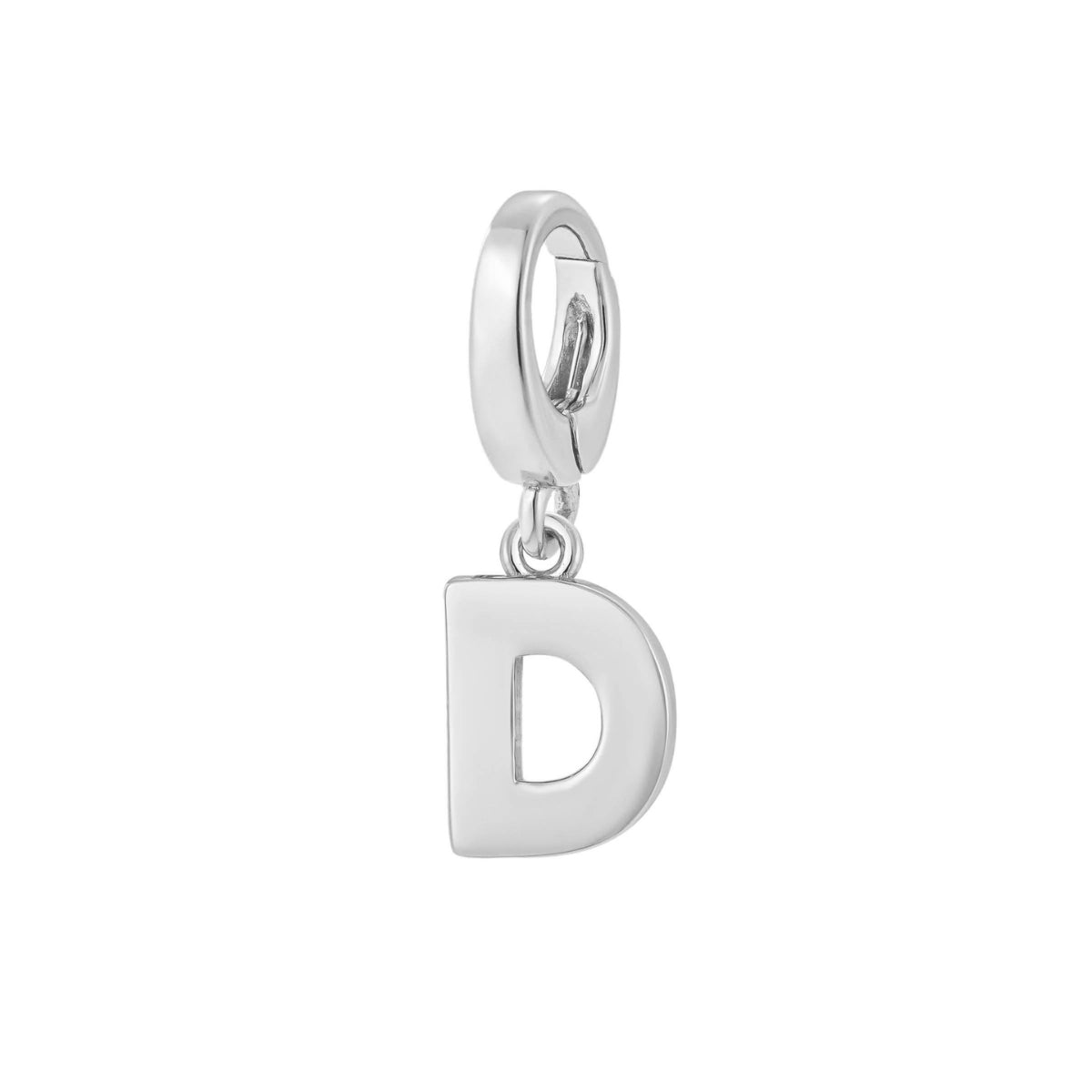 sterling silver initial D charm for necklace or bracelet from featherly - clip on charms