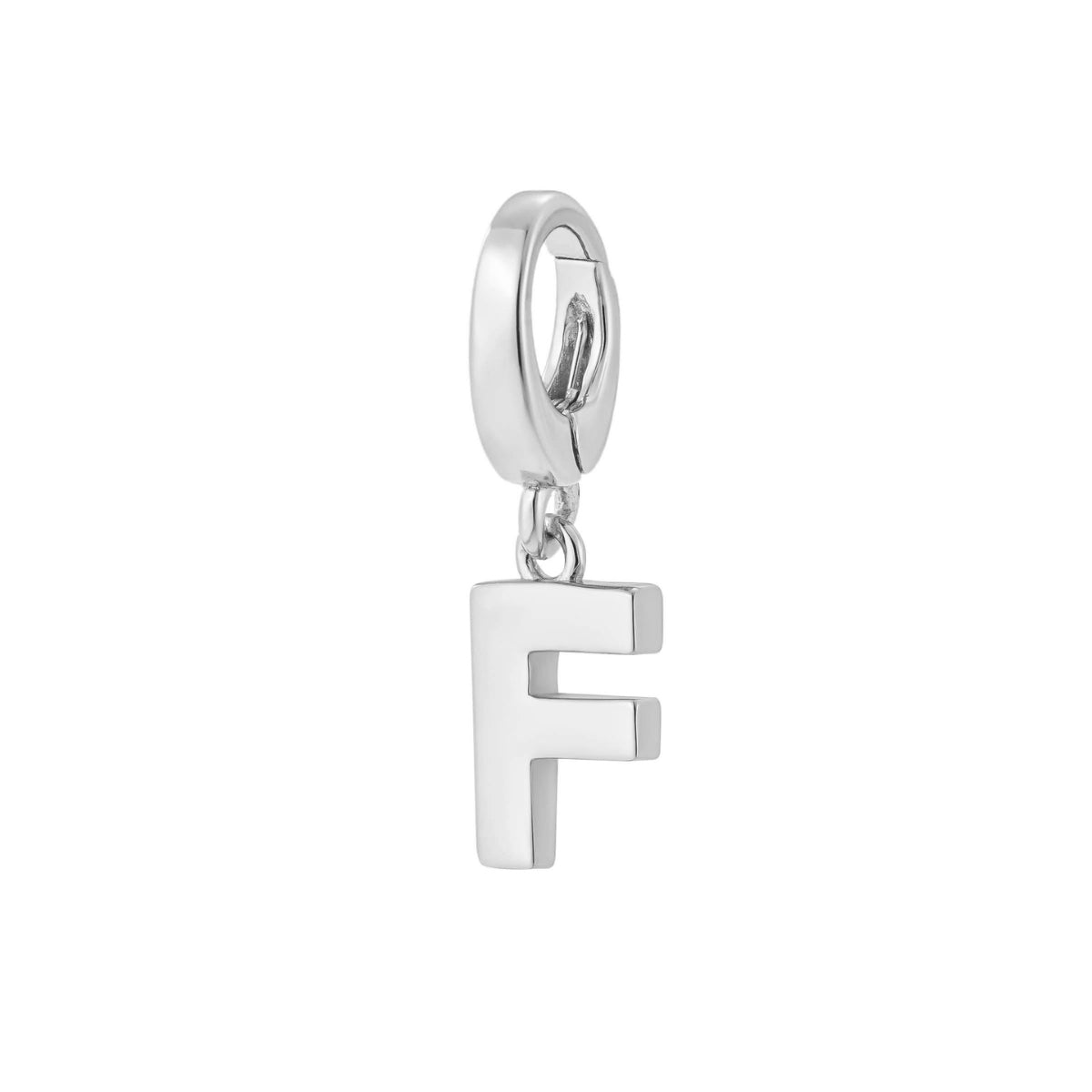 sterling silver initial F charm for necklace or bracelet from featherly - clip on charms