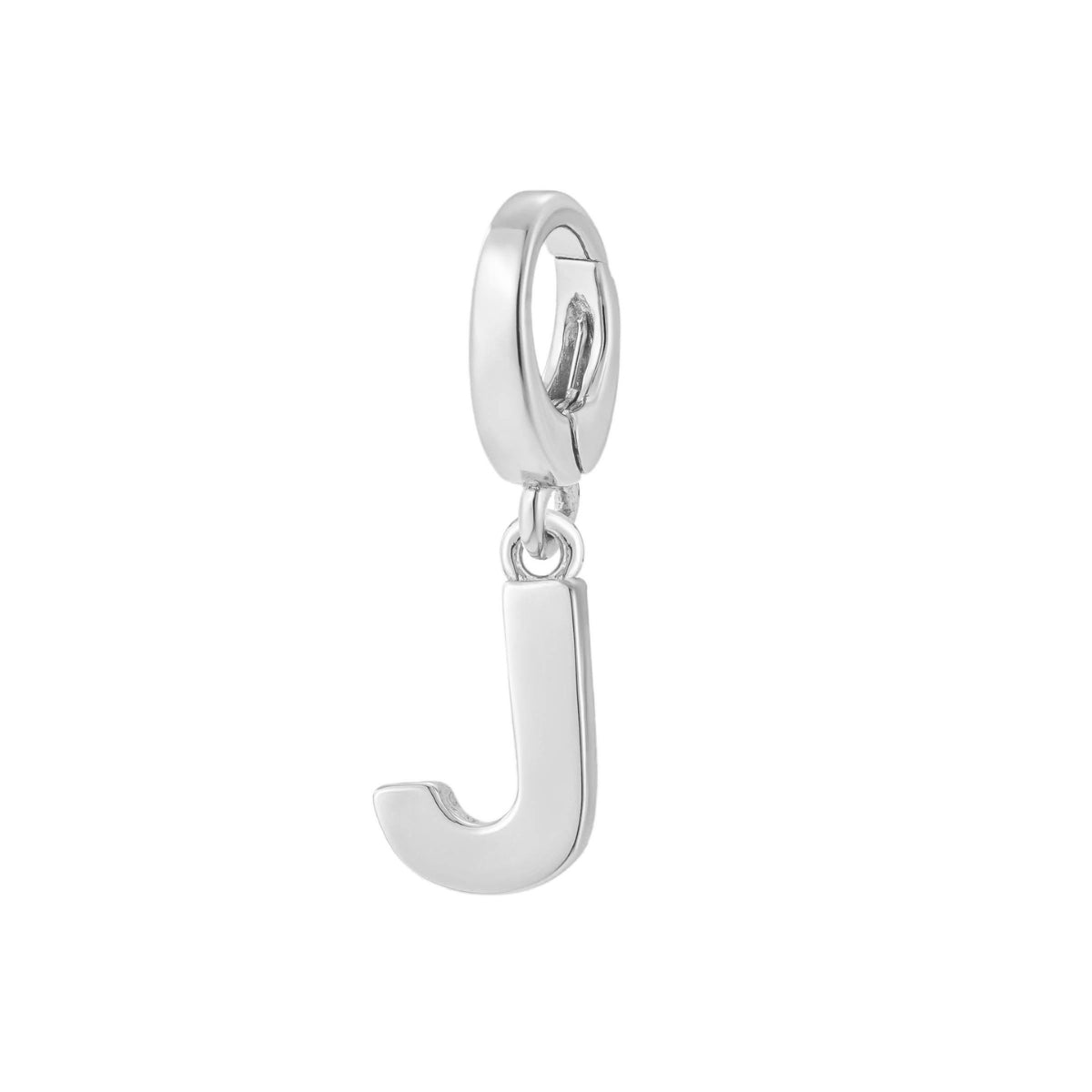 sterling silver initial J charm for necklace or bracelet from featherly - clip on charms