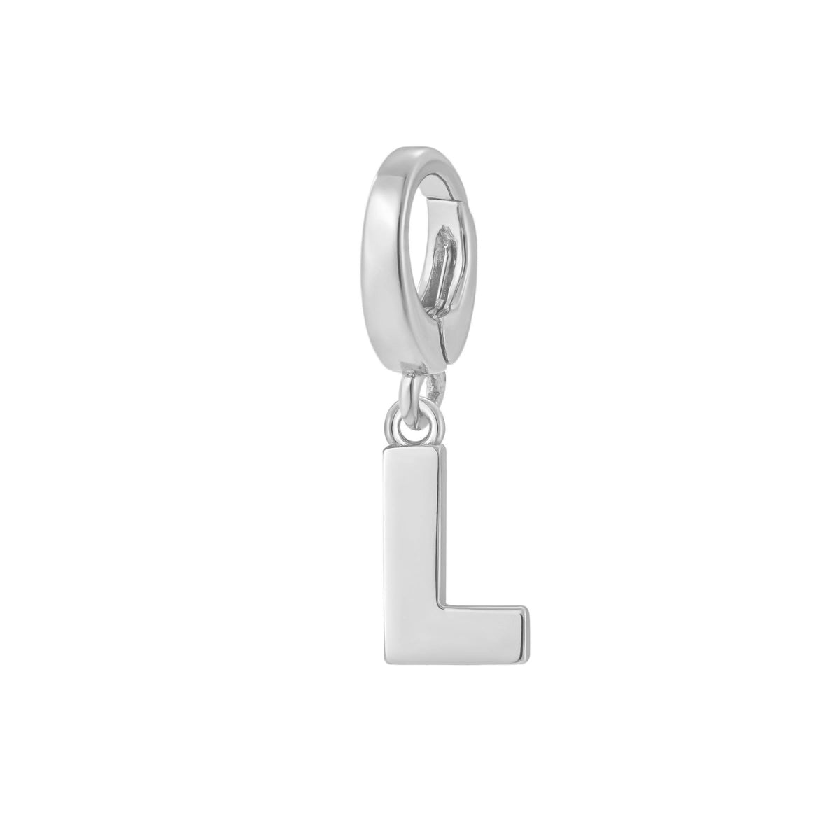 sterling silver initial L charm for necklace or bracelet from featherly - clip on charms