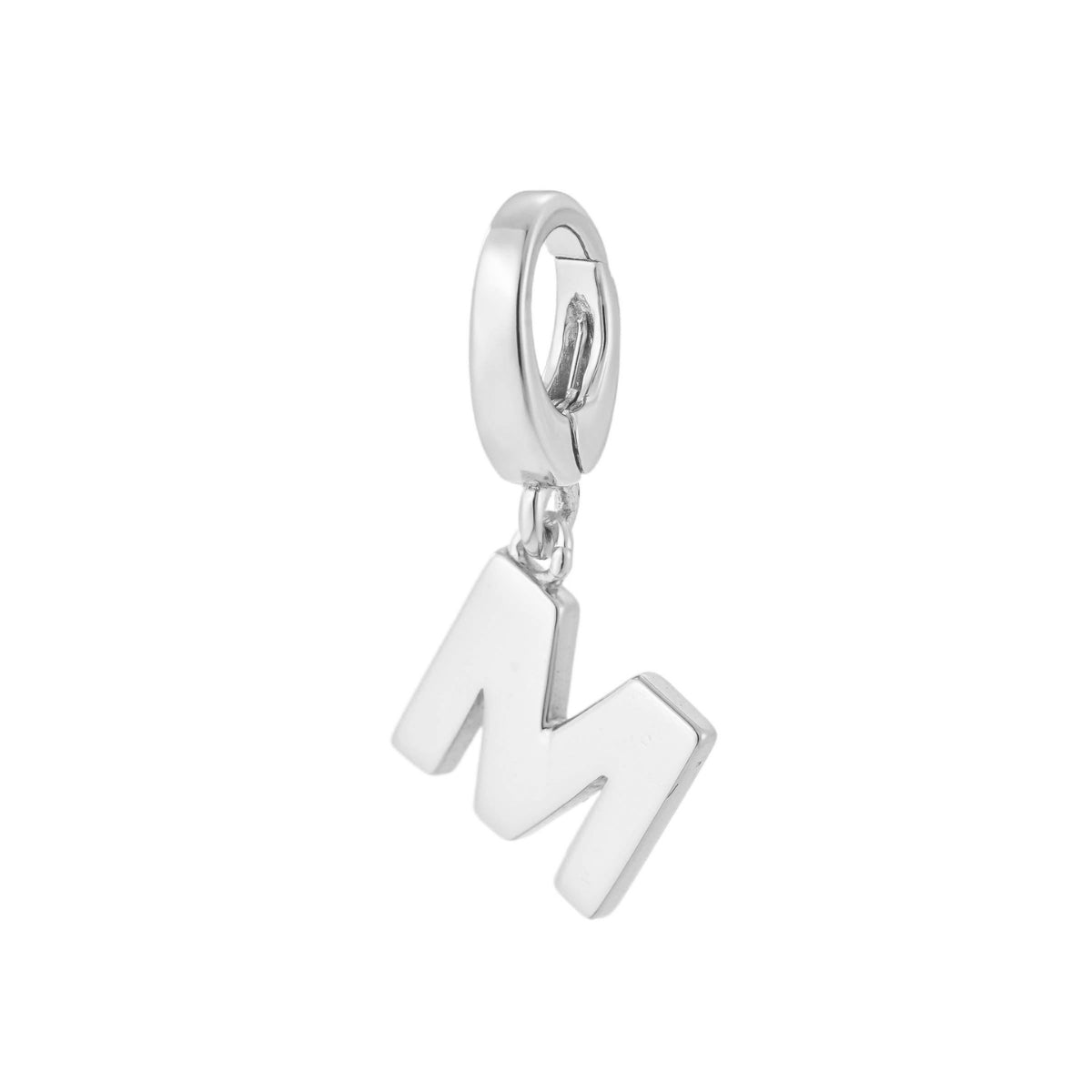 sterling silver initial M charm for necklace or bracelet from featherly - clip on charms