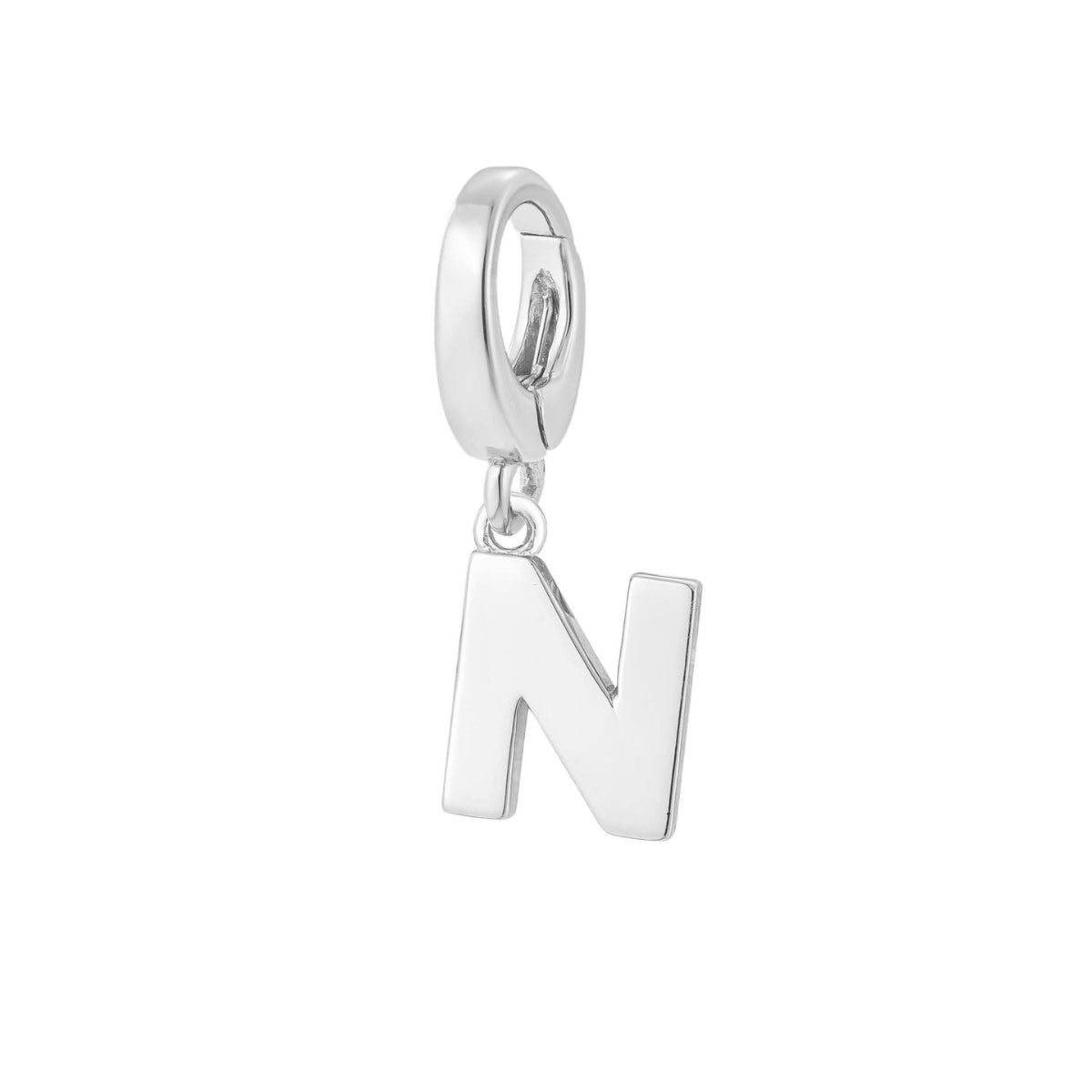 sterling silver initial N charm for necklace or bracelet from featherly - clip on charms