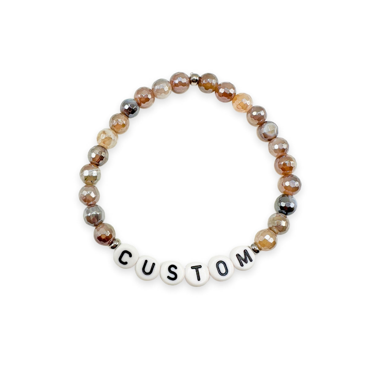 Women's personalized beaded bracelet custom design with mystic coffee agate from Featherly