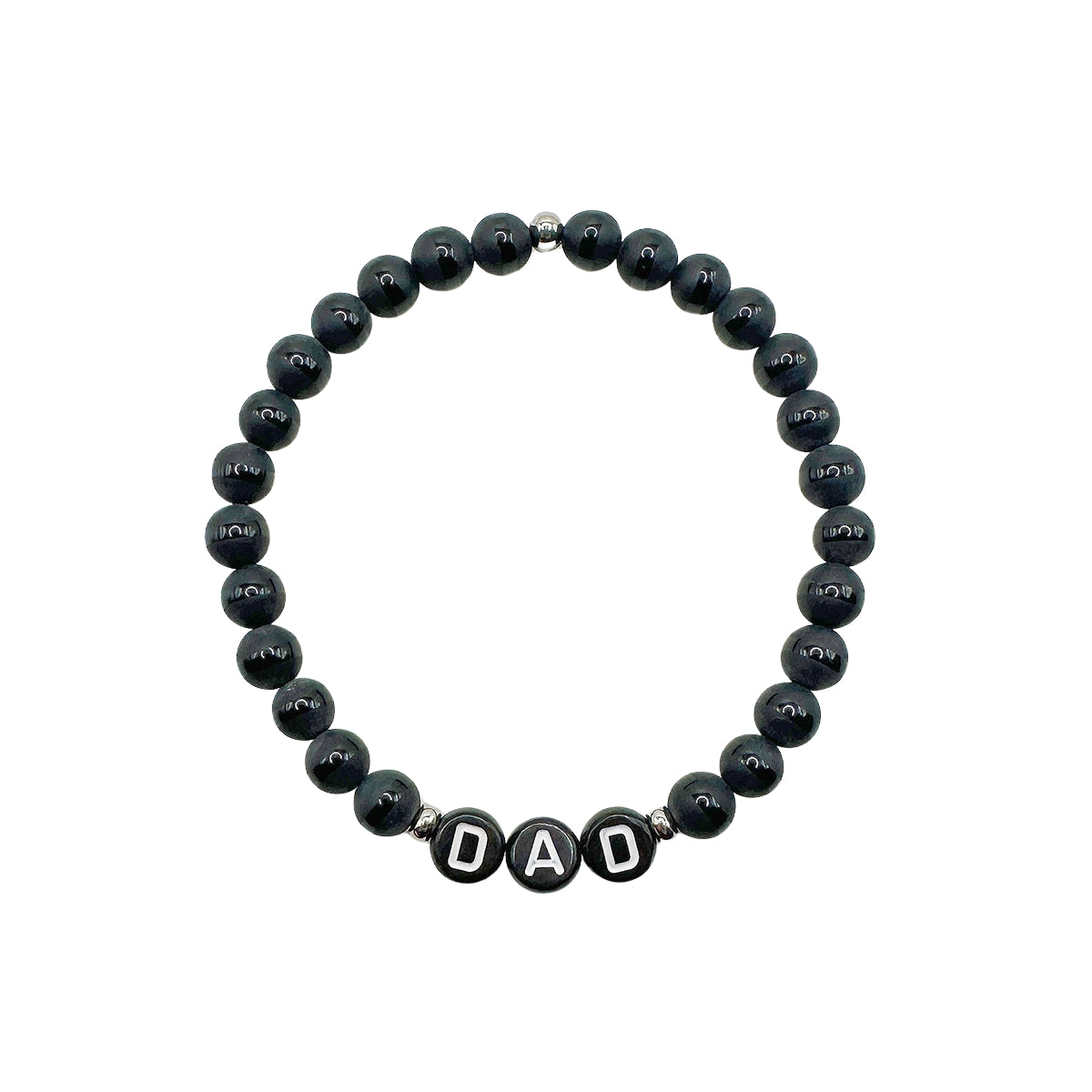Personalized Featherly Black Onyx Matte Striped Mini Customizable Beaded Bracelet