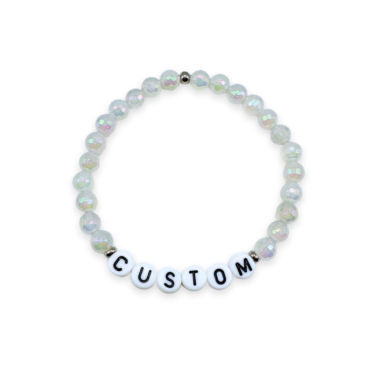 Women's personalized beaded bracelet custom design with mystic white agate from Featherly