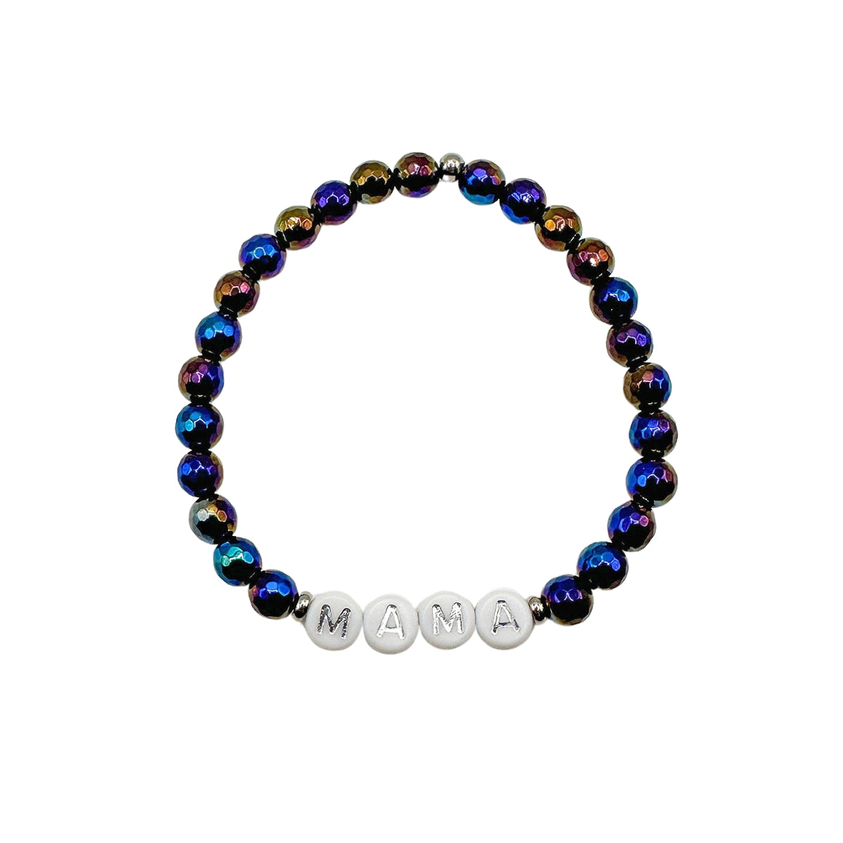 Personalized Featherly Rainbow Black Agate Mini Customizable Beaded Bracelet