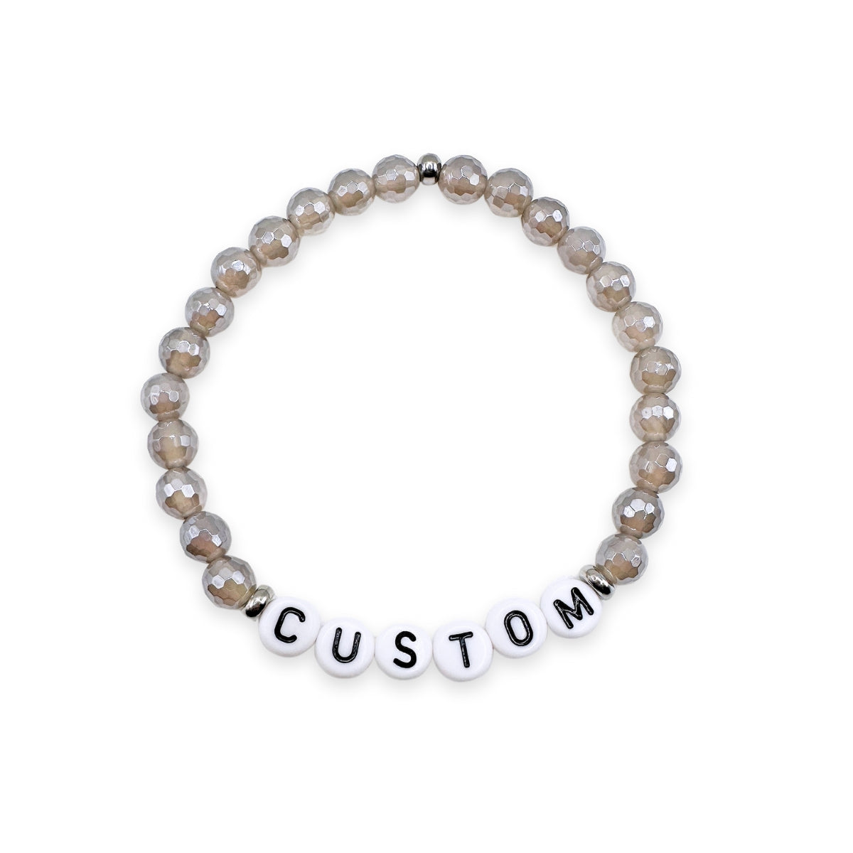 Women's personalized beaded bracelet custom design with mystic gray agate from Featherly