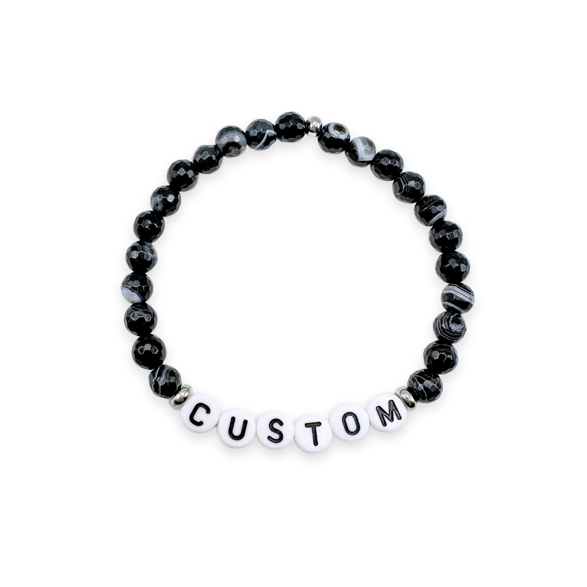 Women's personalized beaded bracelet custom design with black agate from Featherly