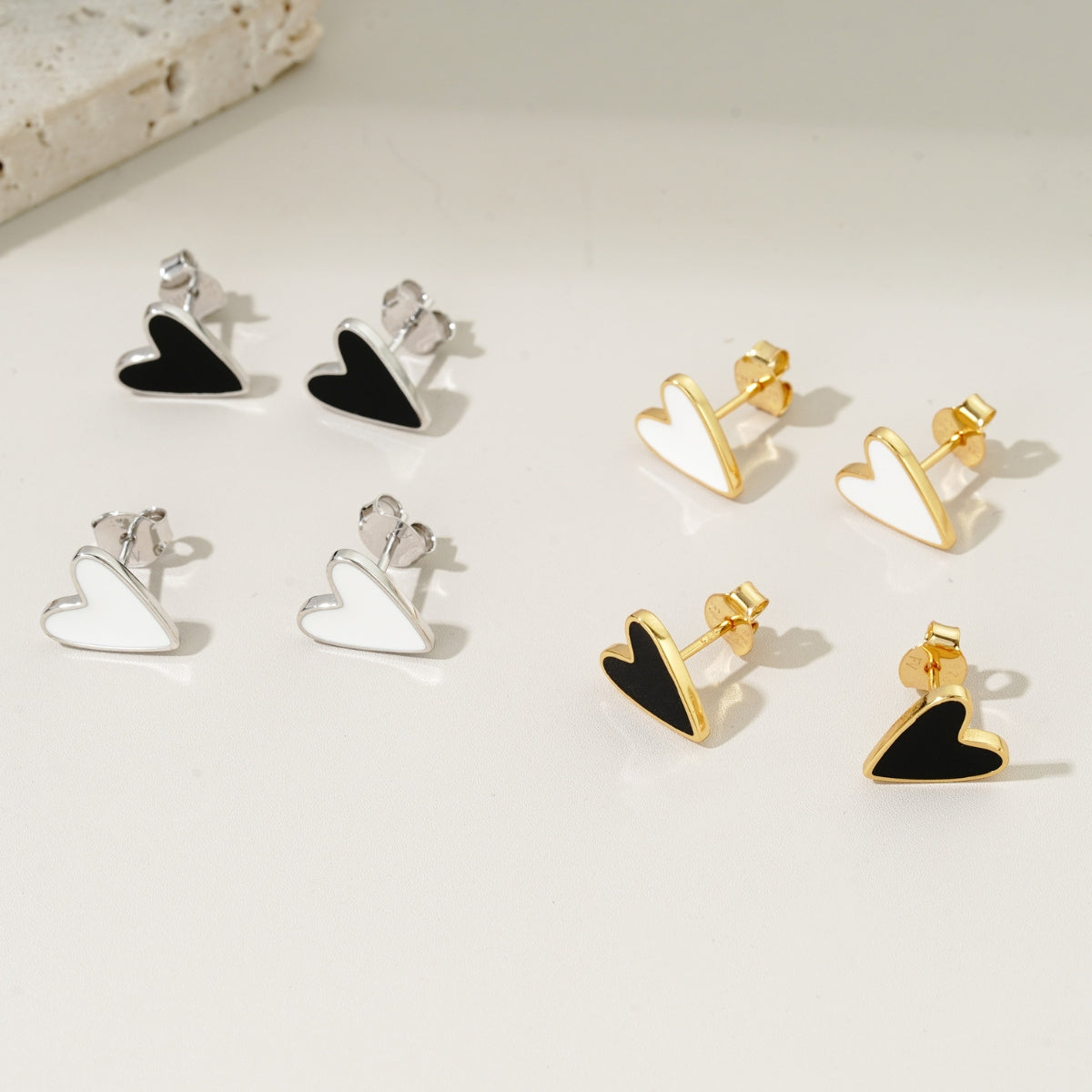 Enamel Heart Stud Earrings