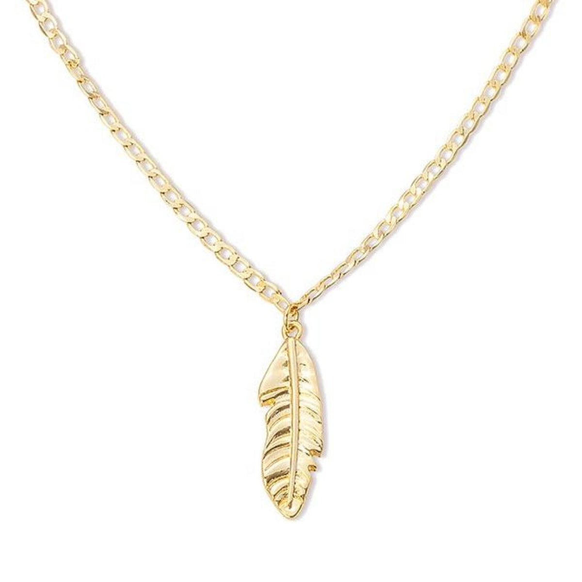 Featherly feather cuban chain necklace in 18k gold plated