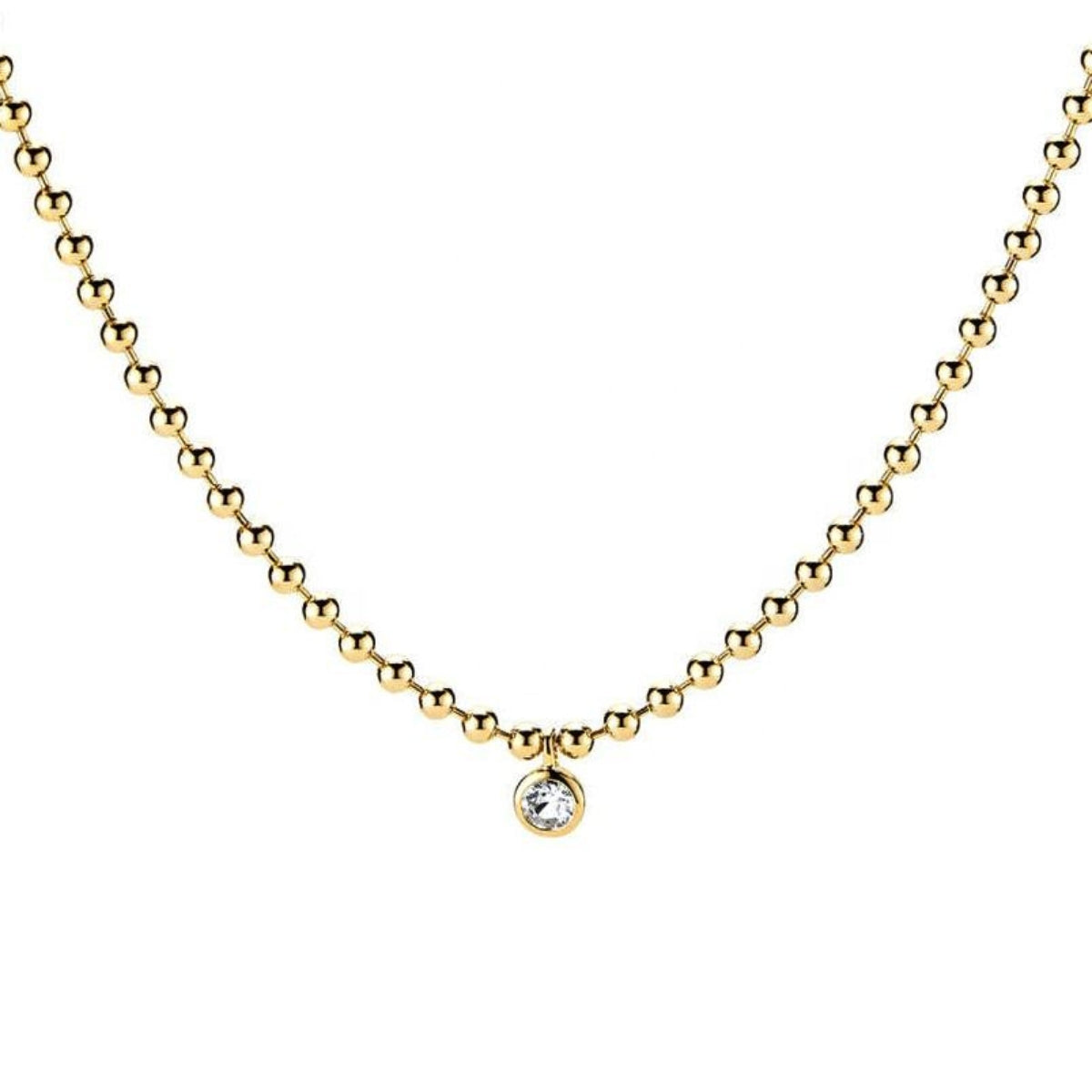 Featherly adjustable cubic zirconia bezel beaded choker necklace in gold