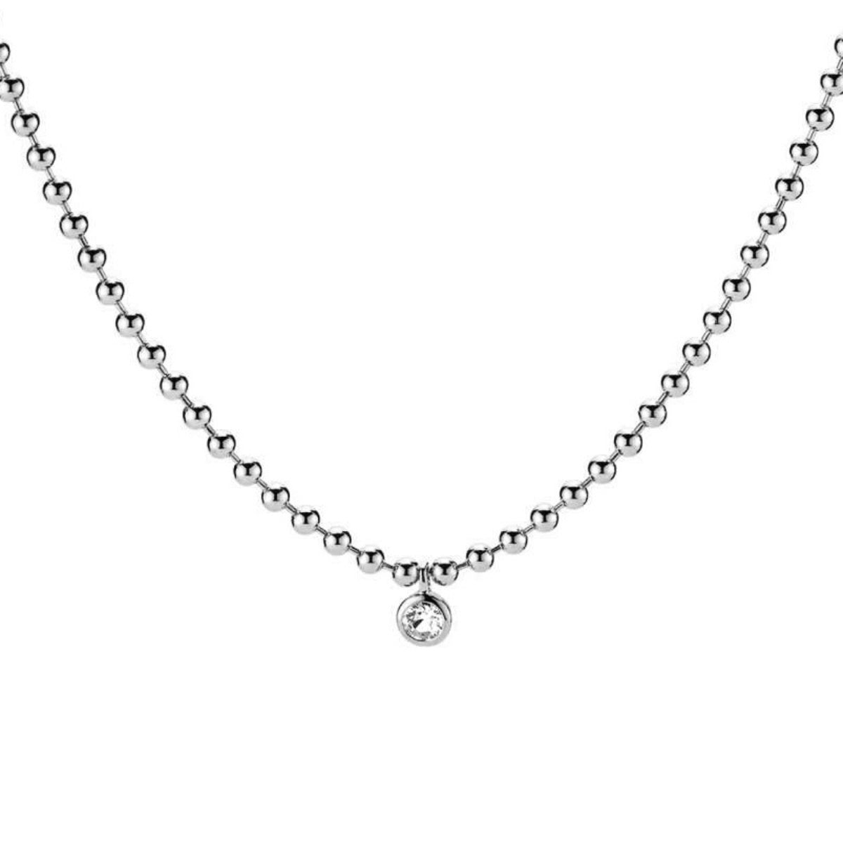 Featherly adjustable cubic zirconia bezel beaded choker necklace in 925 sterling silver