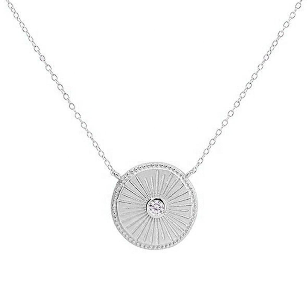 Featherly Sterling Silver Starburst CZ Coin Necklace in 925 silver