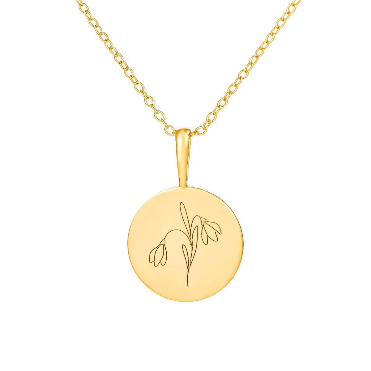 Featherly January birth flower necklace in gold on adjustable chain
