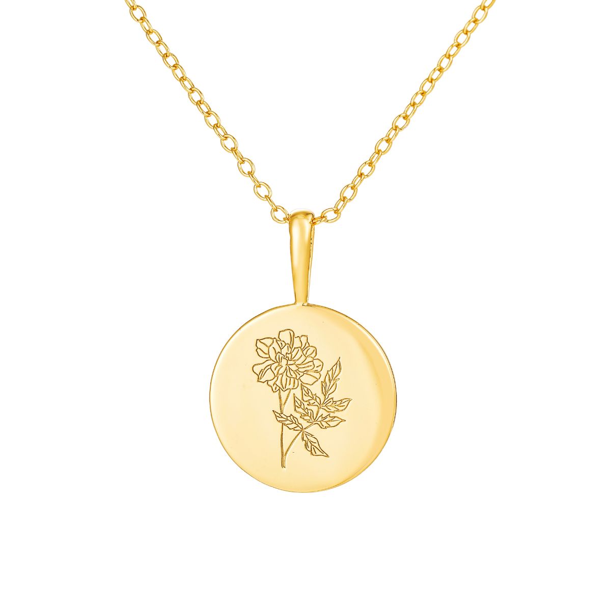 Featherly October birth flower necklace in gold on adjustable chain