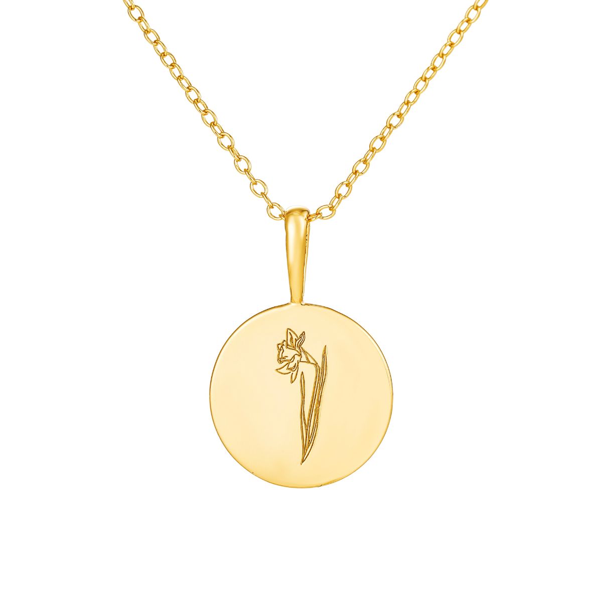 Featherly December birth flower necklace in gold on adjustable chain