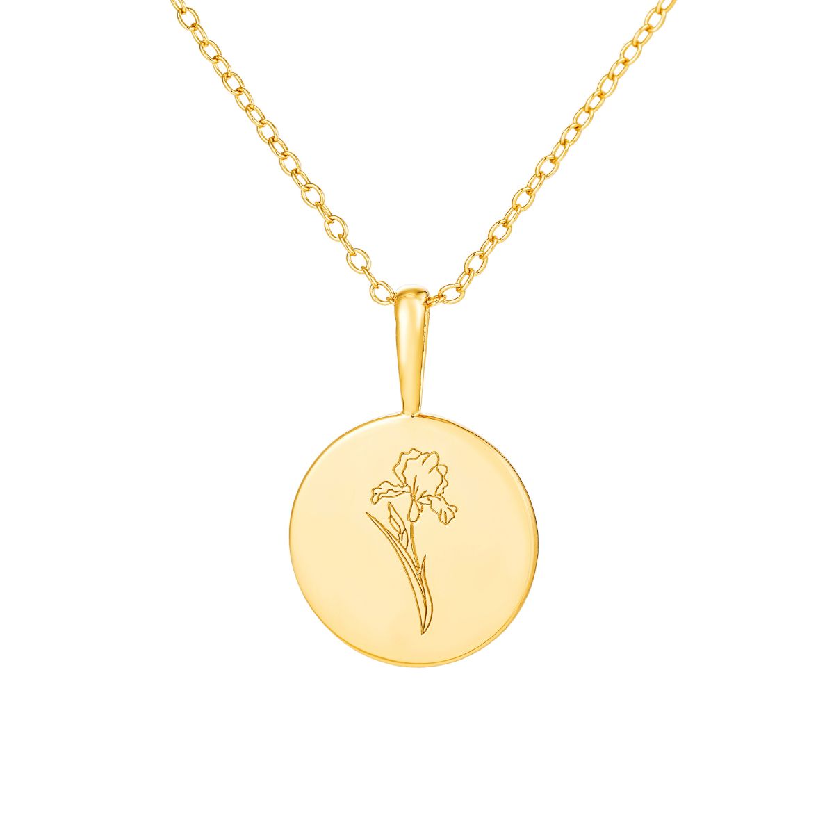 Featherly February birth flower necklace in gold on adjustable chain