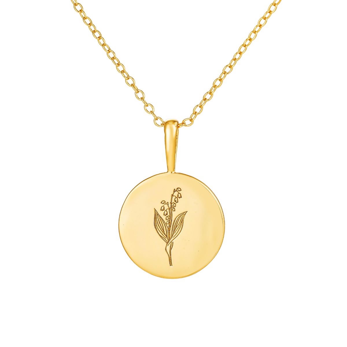 Featherly may birth flower necklace in gold on adjustable chain