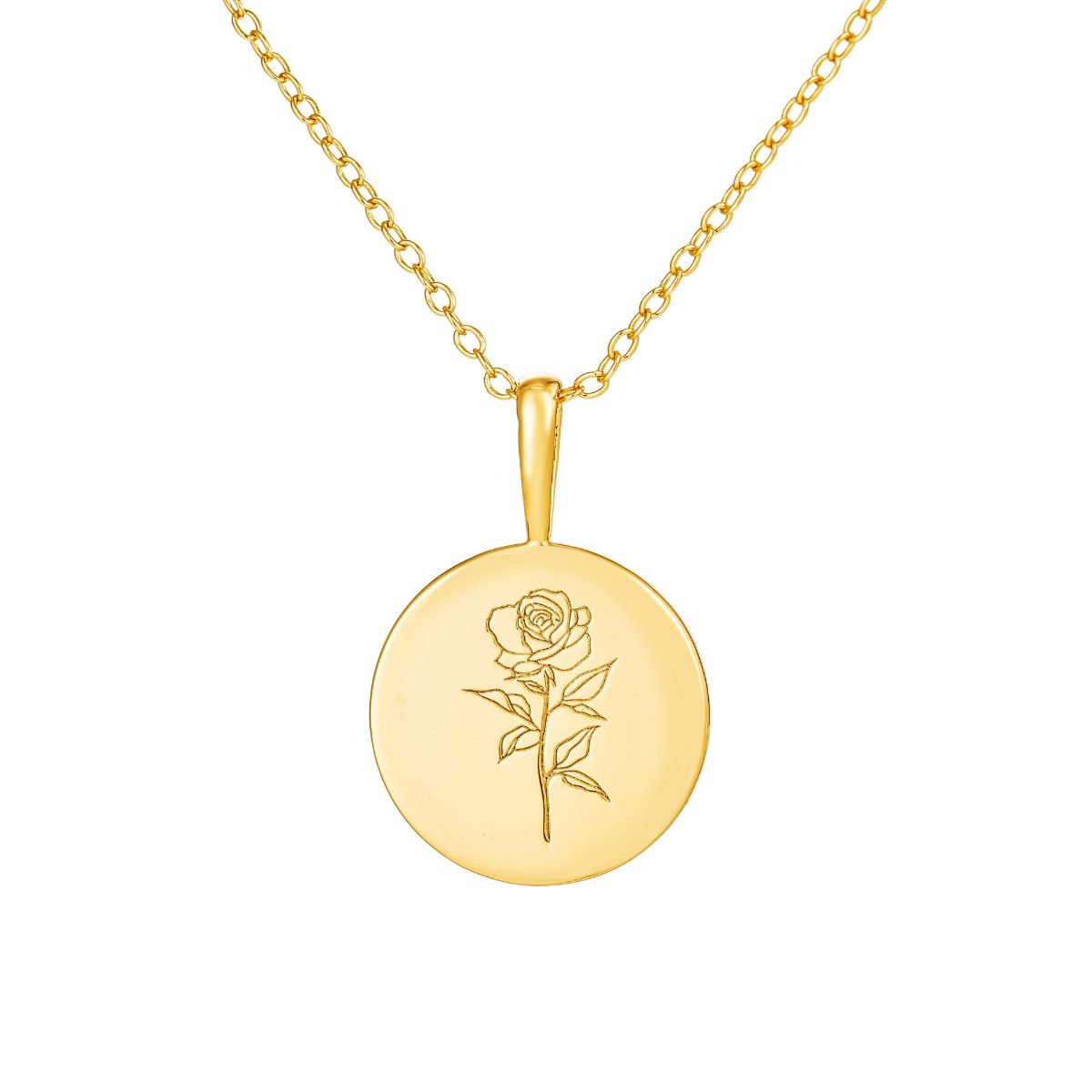 Featherly june birth flower necklace in gold with rose on adjustable chain