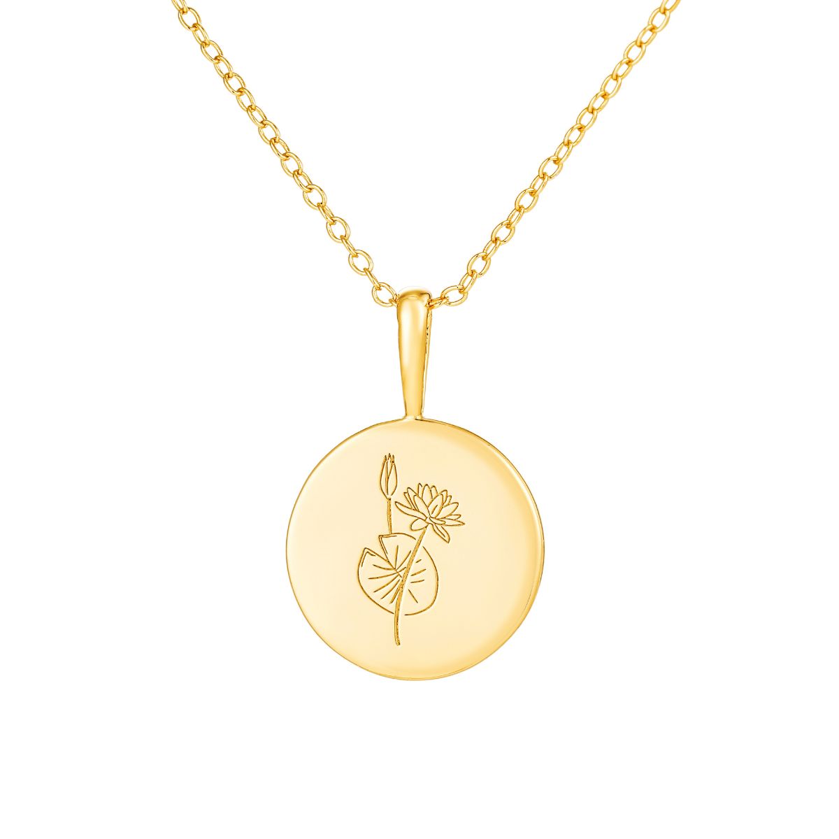 Featherly July birth flower necklace in gold on adjustable chain