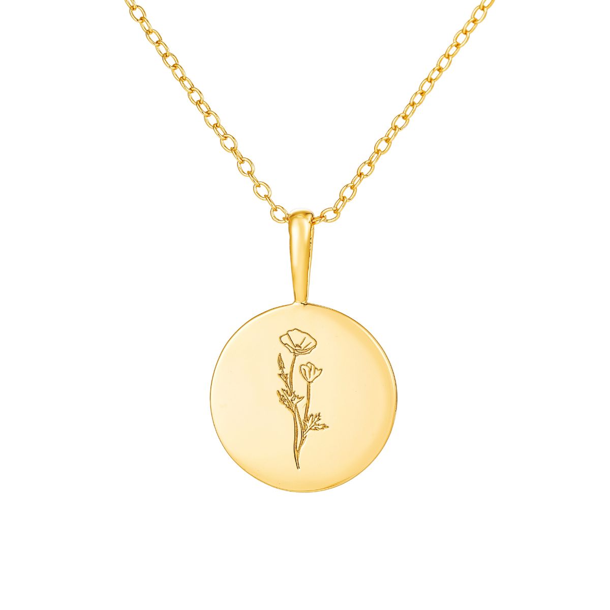Featherly August birth flower necklace in gold on adjustable chain