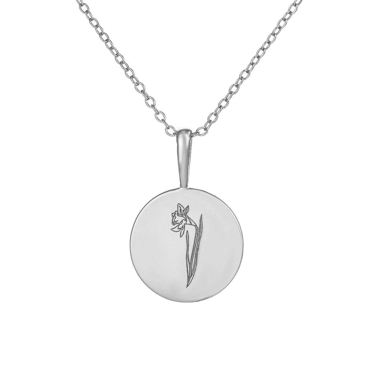 Featherly December birth flower necklace in sterling silver on adjustable chain