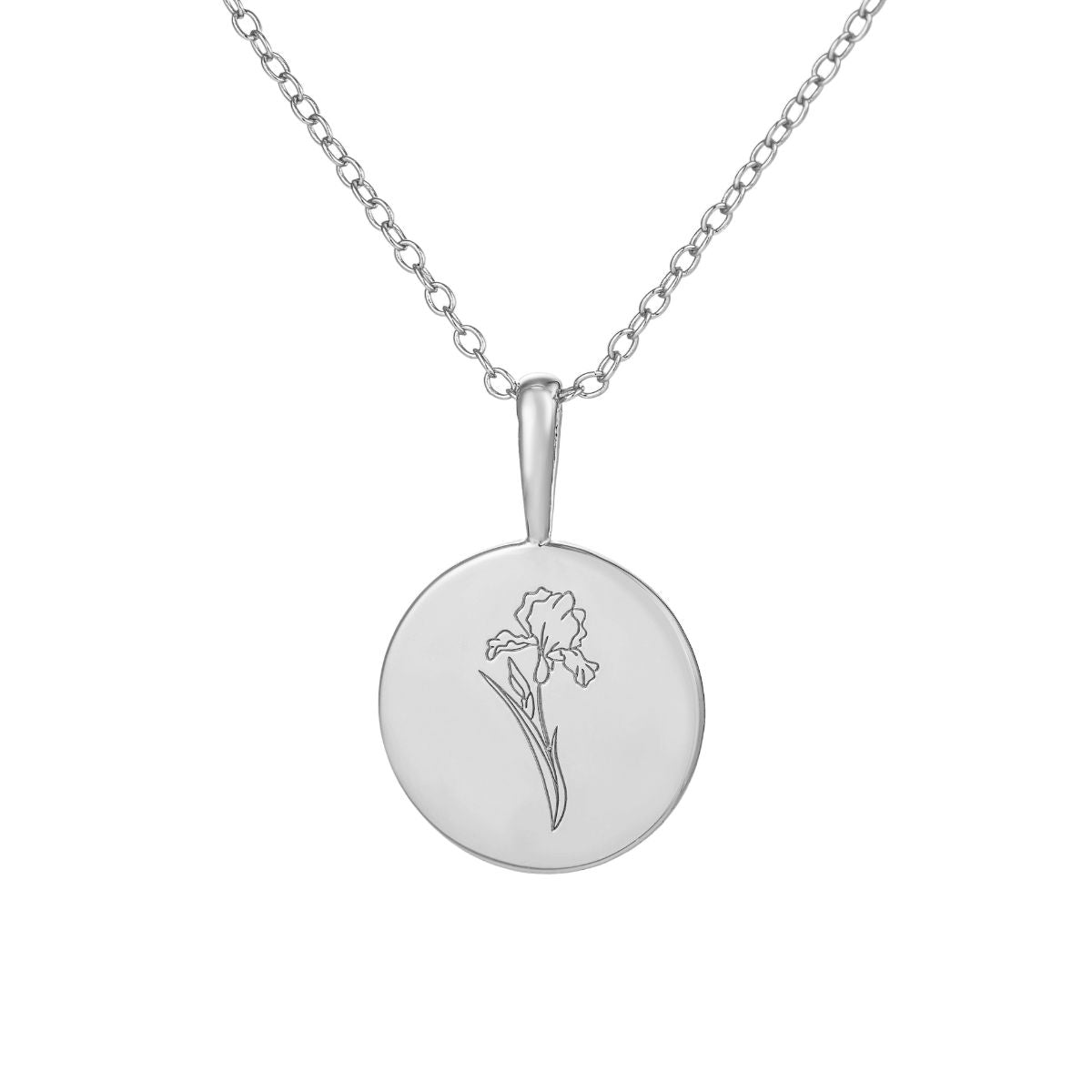 Featherly February birth flower necklace in sterling silver on adjustable chain