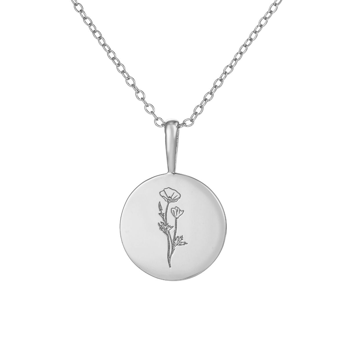 Featherly August birth flower necklace in sterling silver on adjustable chain