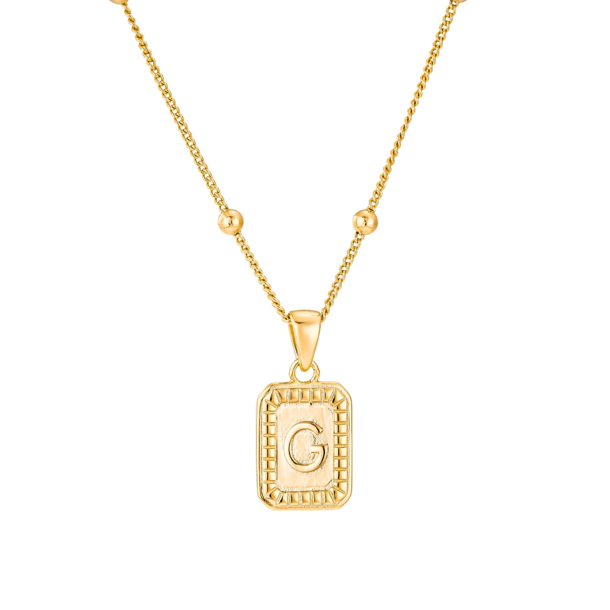 initial necklace G- gold initial necklace with letter G on adjustable chain plated in 18k gold