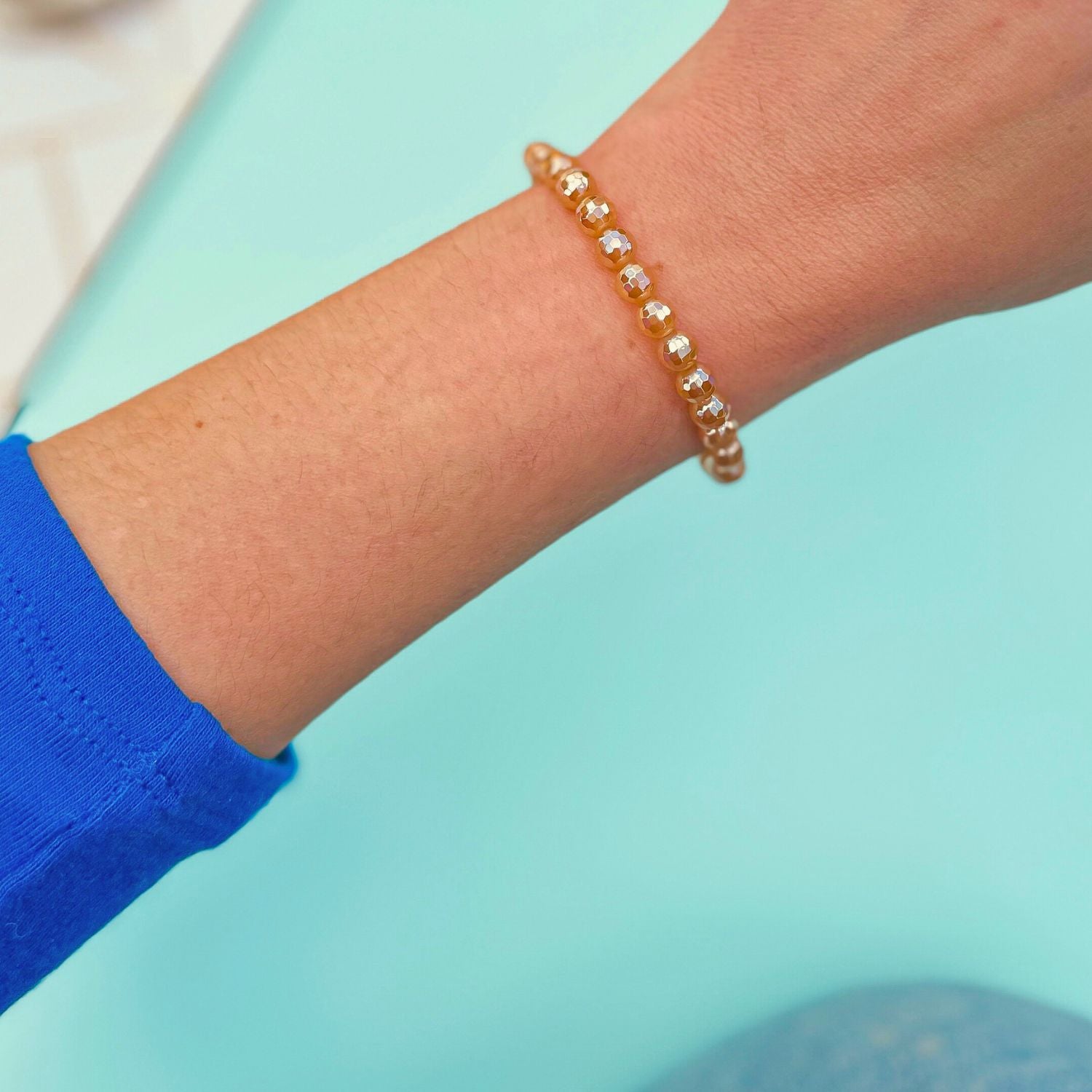 mini stacker bracelet from featherly in mystic champagne agate