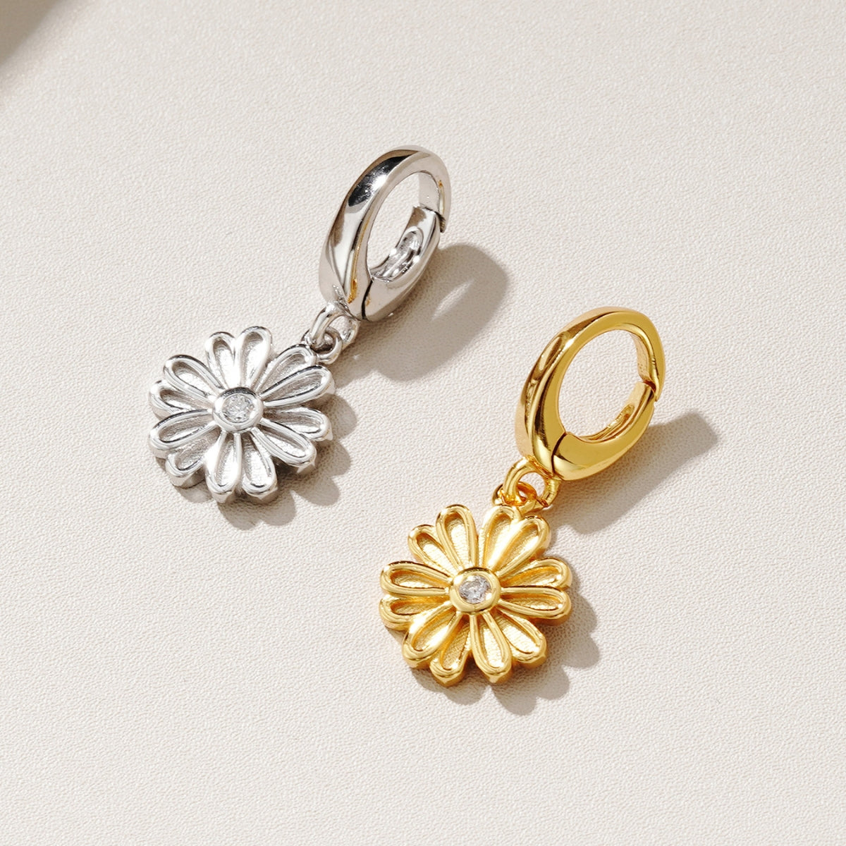 Featherly cz flower charms for braclelets and necklace chains