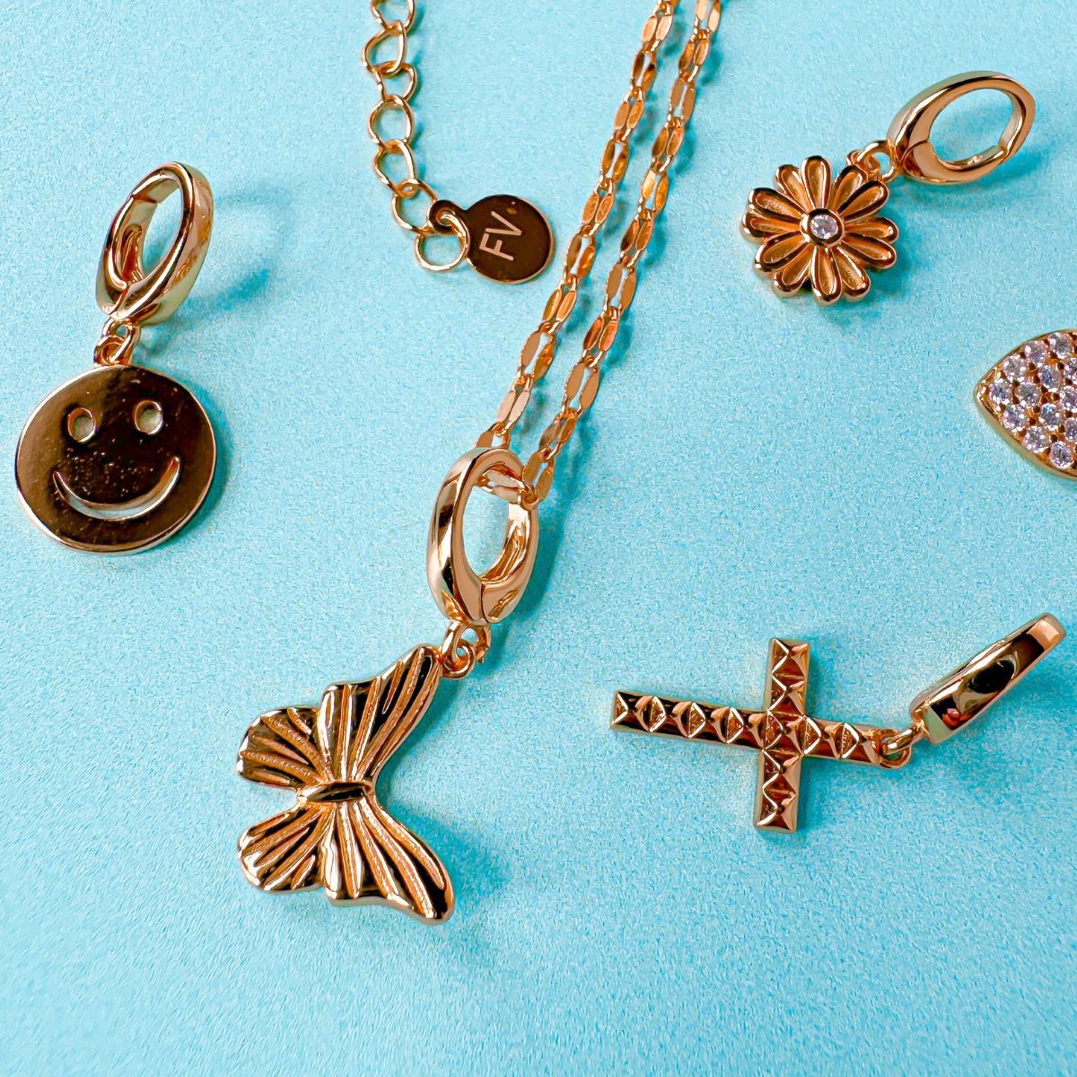 butterfly charm gold lace chain necklace- personalized charm necklace with clip on charms for a necklace