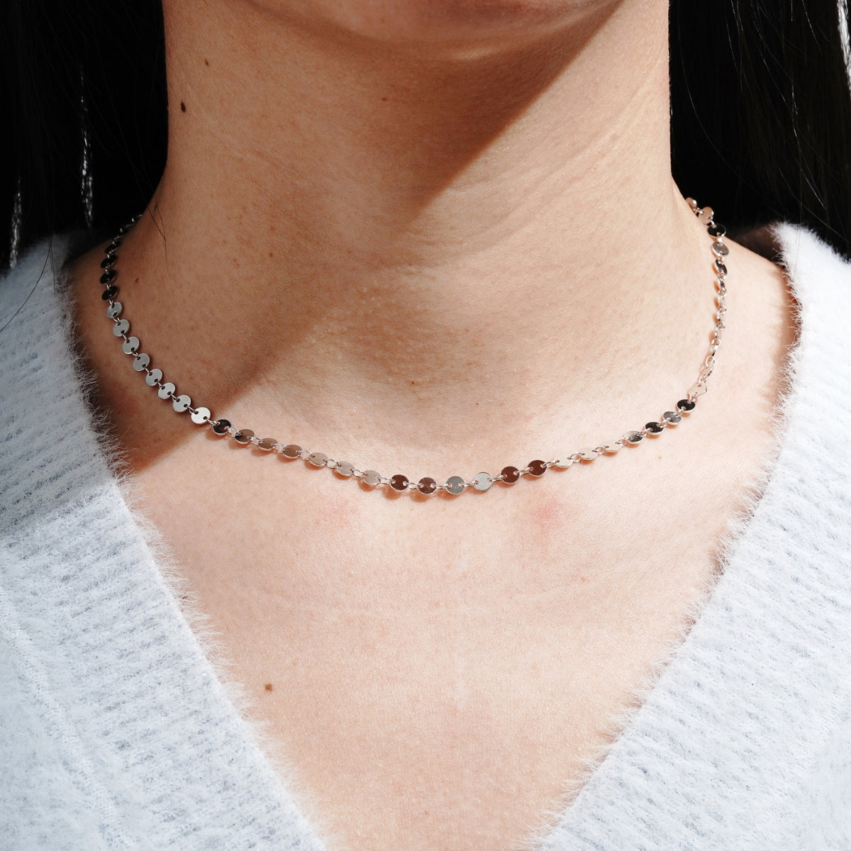 sterling silver chain on poppy model from Featherly in 925 sterling silver