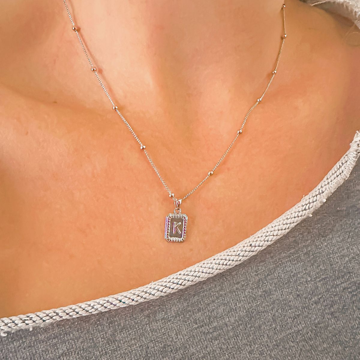 necklace with initial k in silver for women