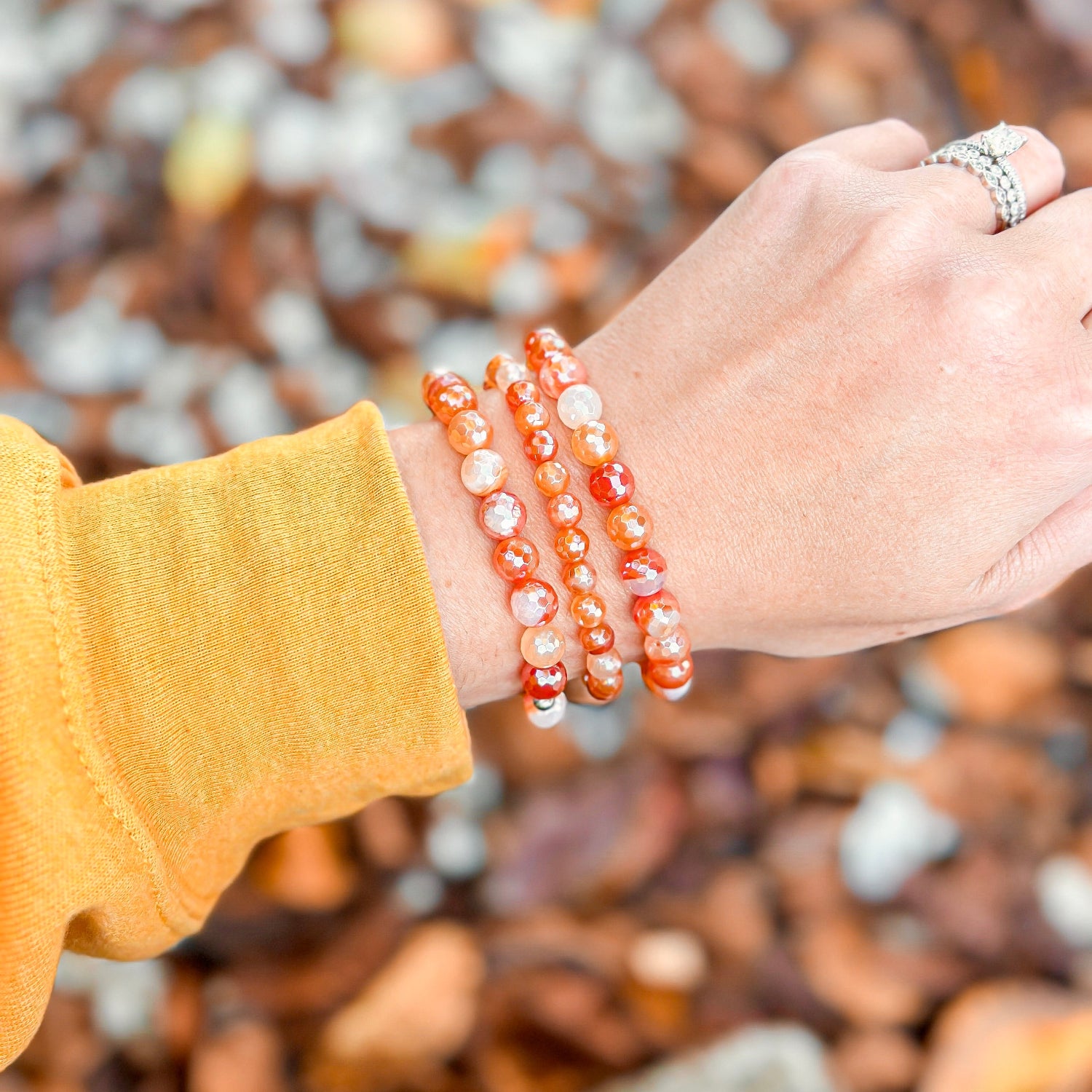 Balance - Pumpkin Agate Faceted Mini Stacker Bracelet