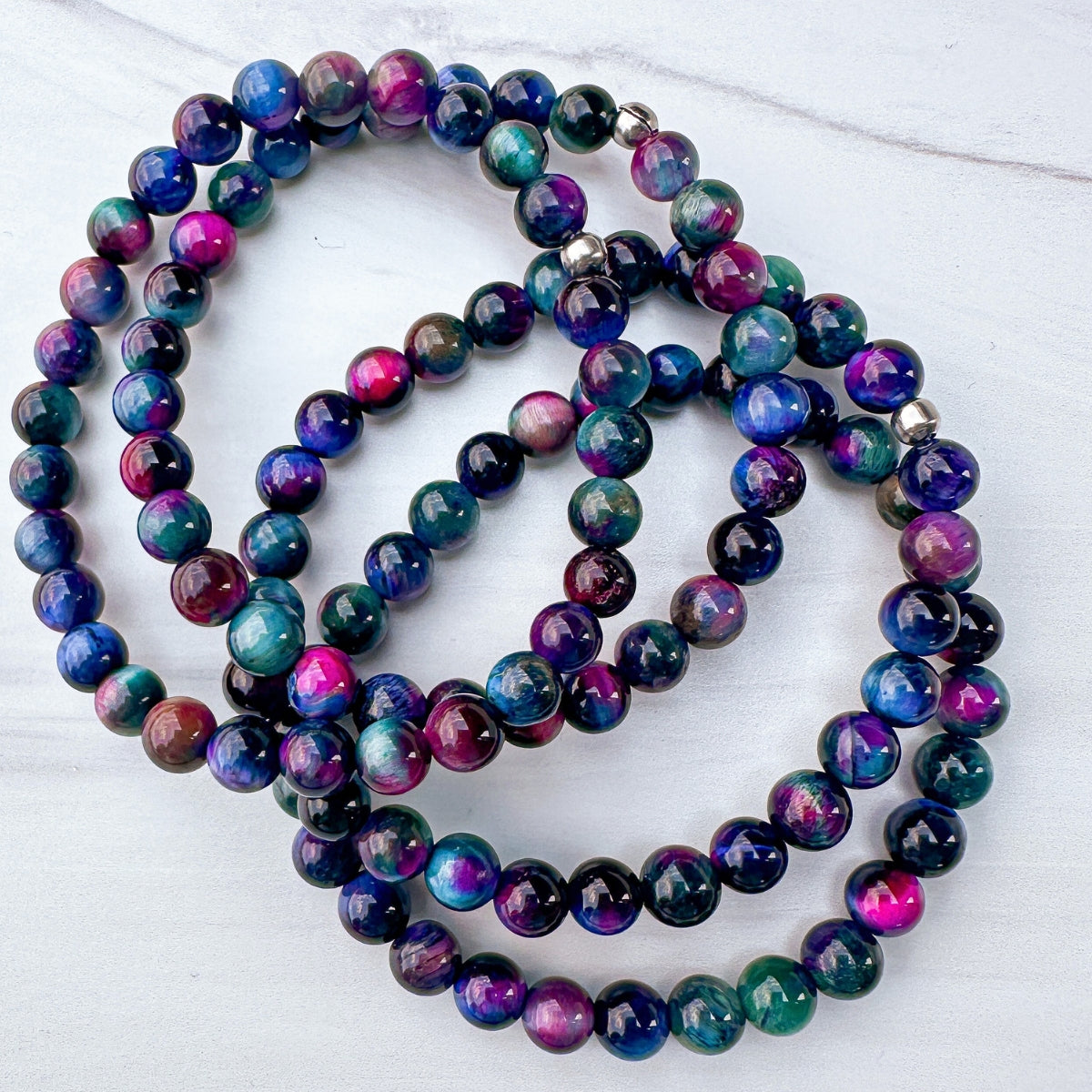 multicolor galaxy tiger's eye 6mm bracelets