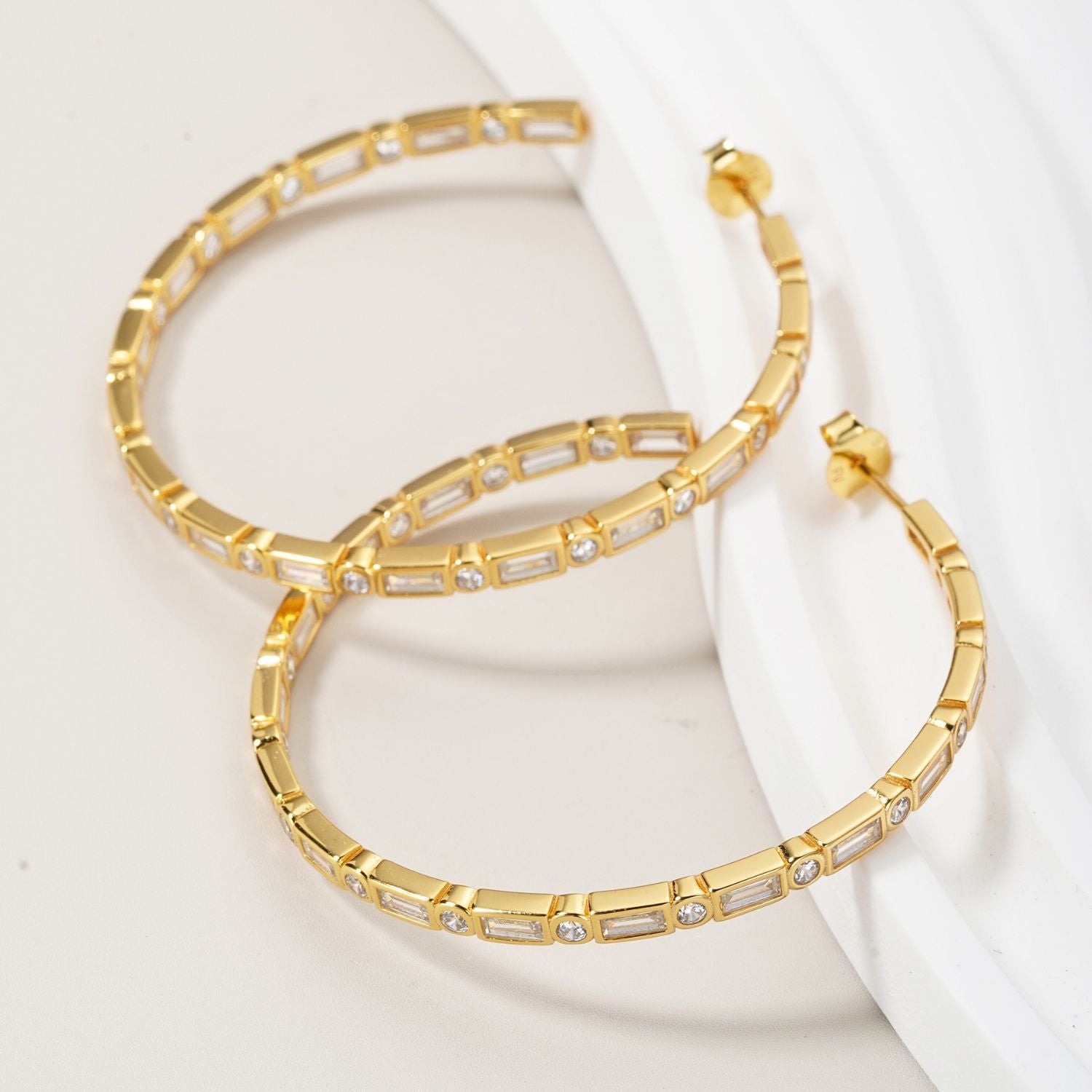 CZ Baguette Hoop Earrings