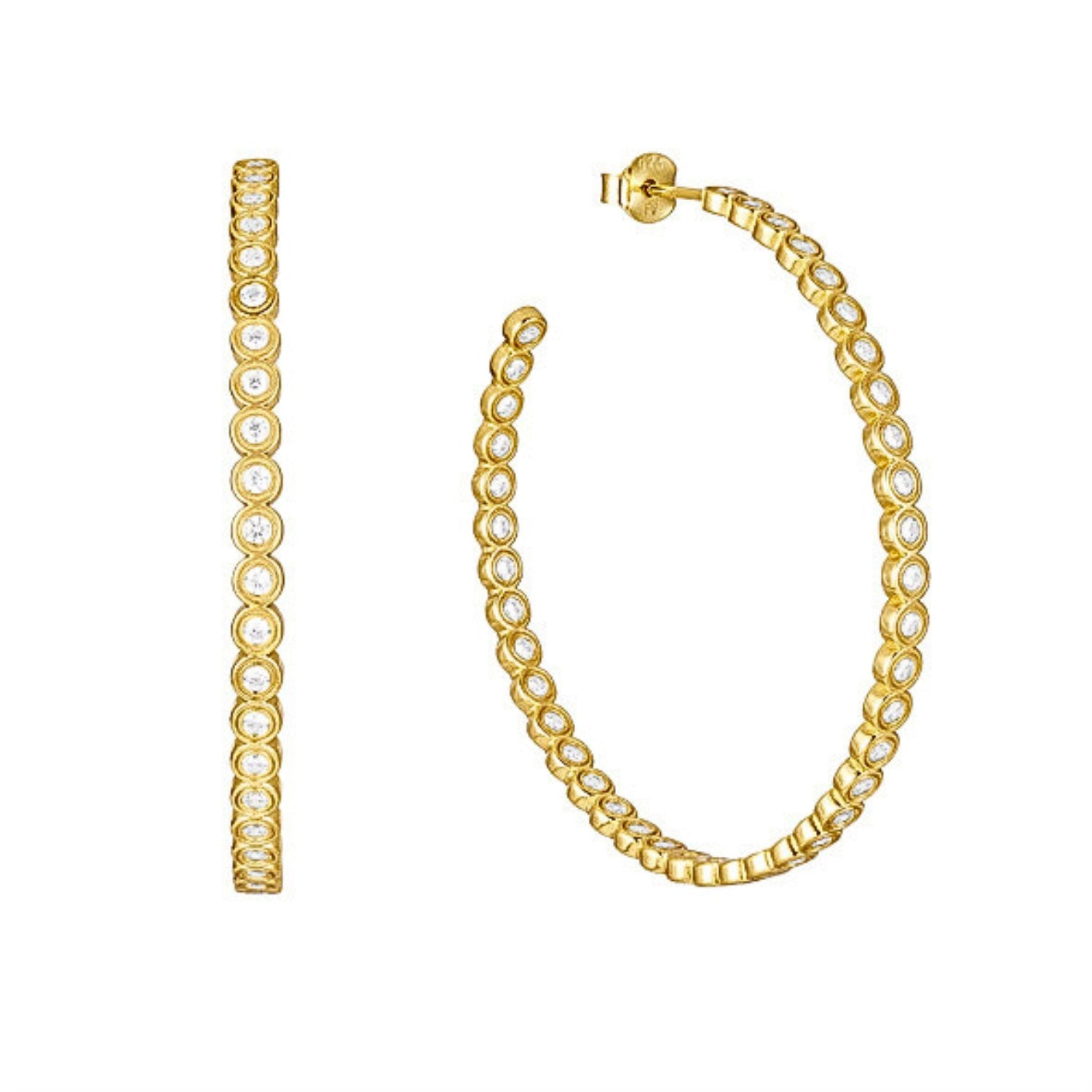 CZ Double Bezel Hoop Earrings