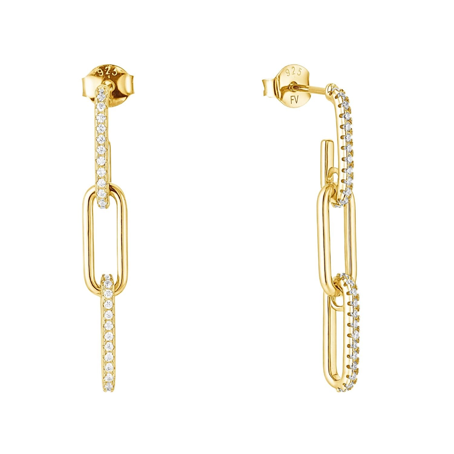 CZ Paperclip Link Dangle Earrings