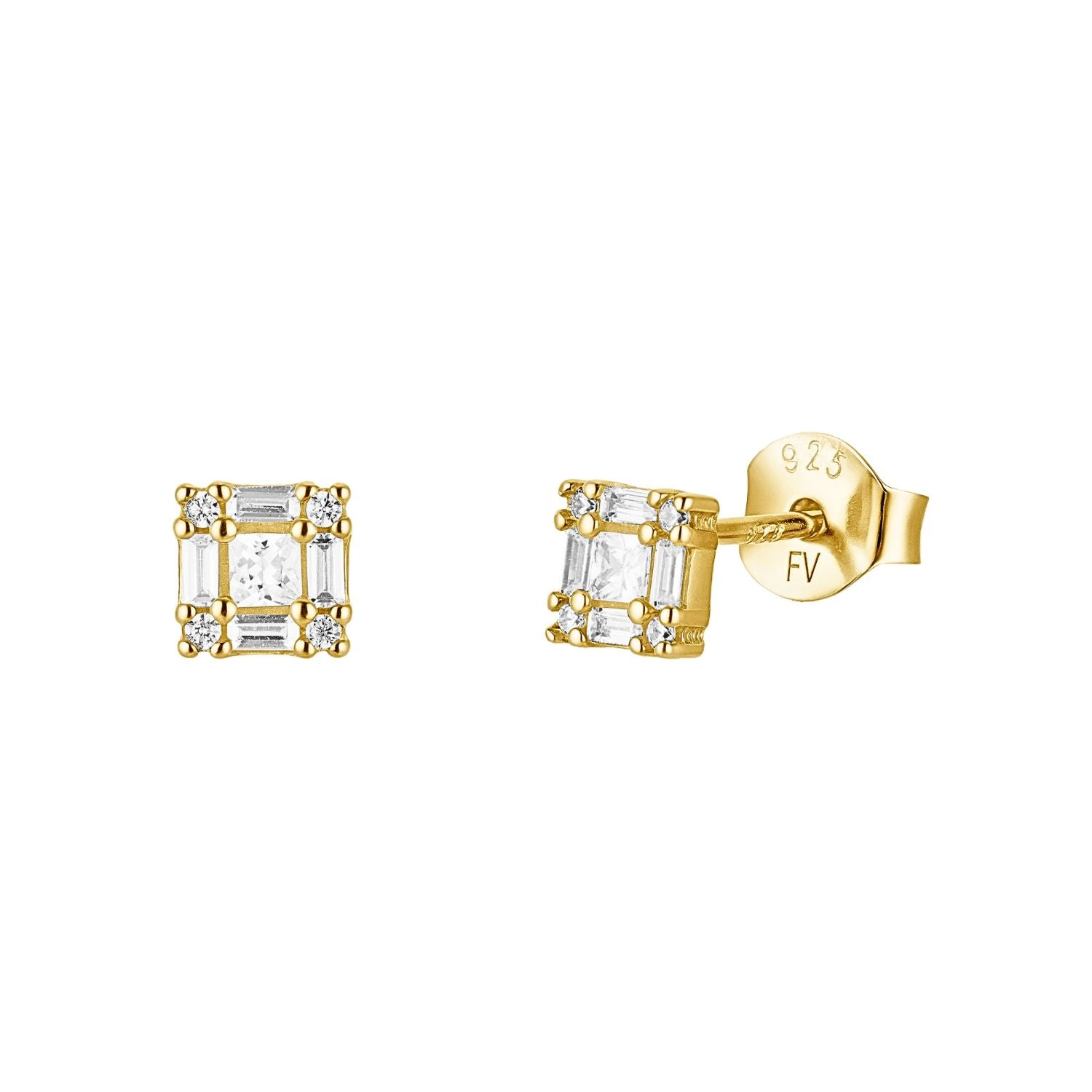 CZ Cluster Square Stud Earrings