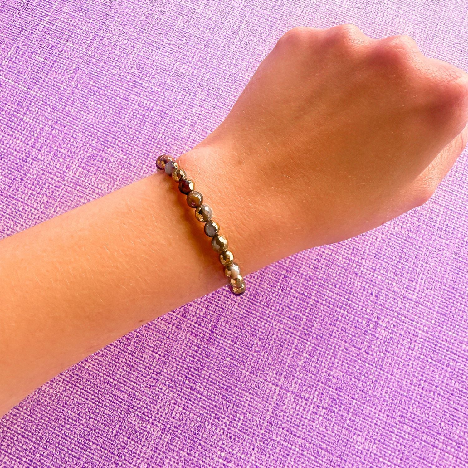 mini stacker bracelet from featherly in gold coffee agate
