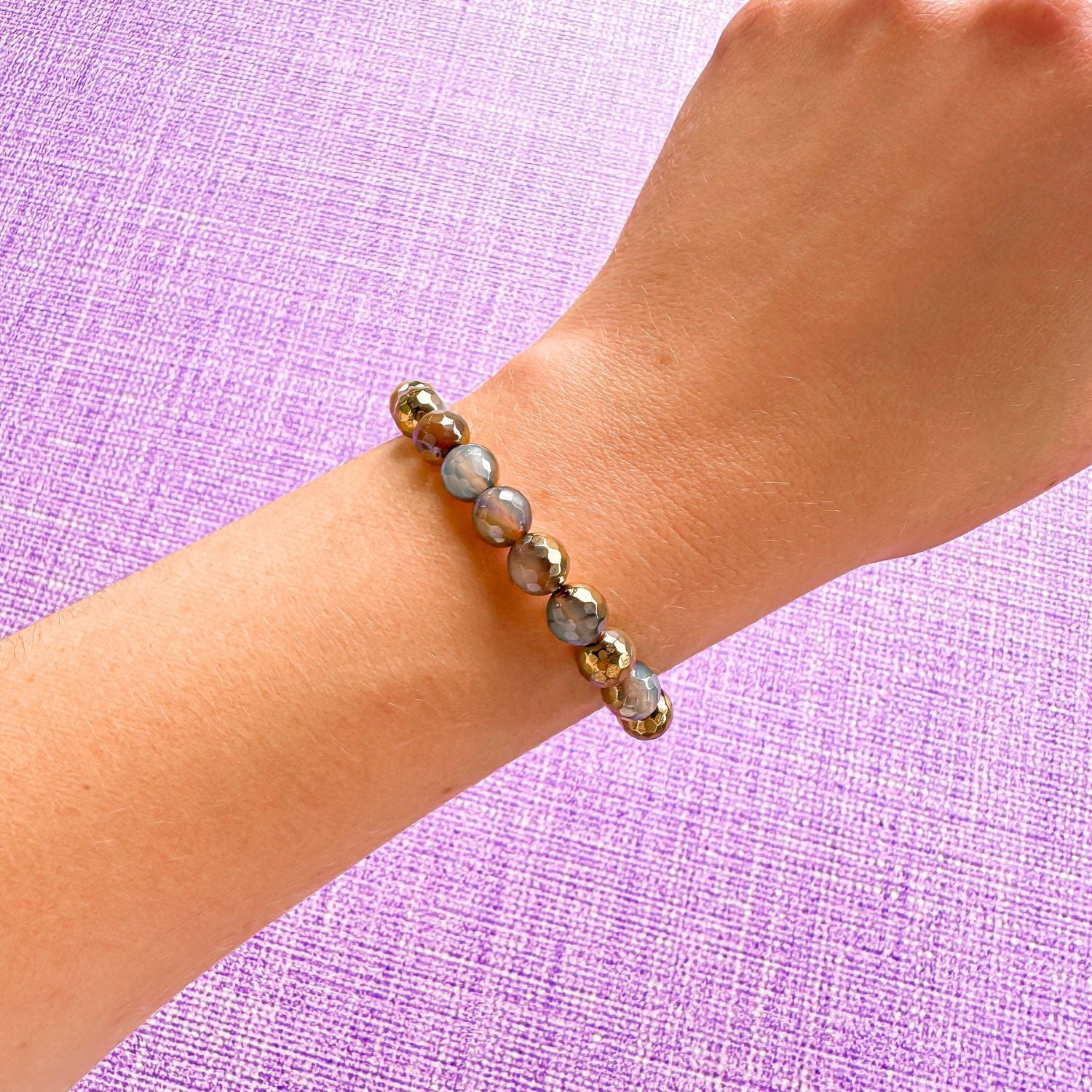 stacker bracelet from featherly in gold coffee agate