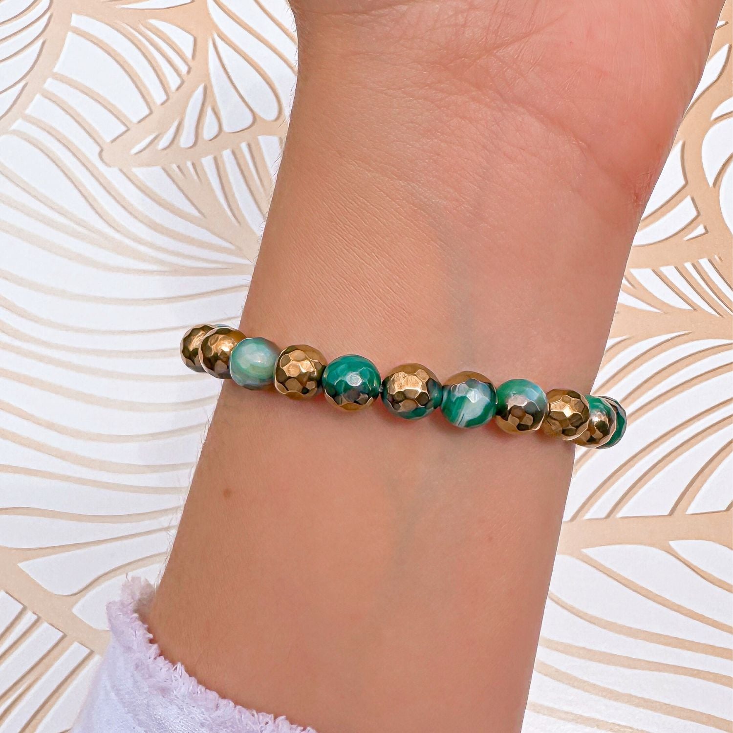stacker bracelet from featherly in gold green agate