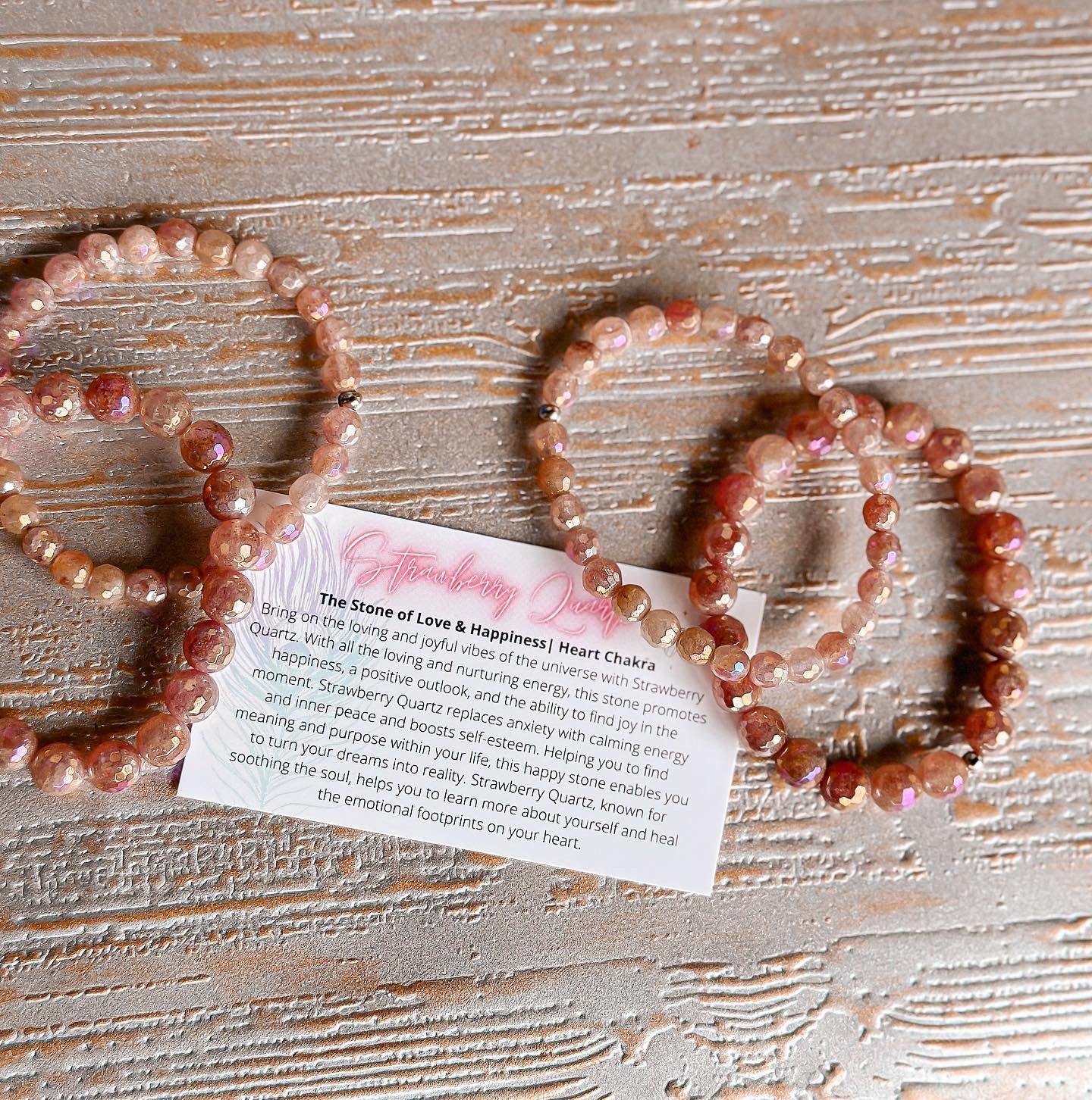 mystic Strawberry quartz beaded gemstone bracelets