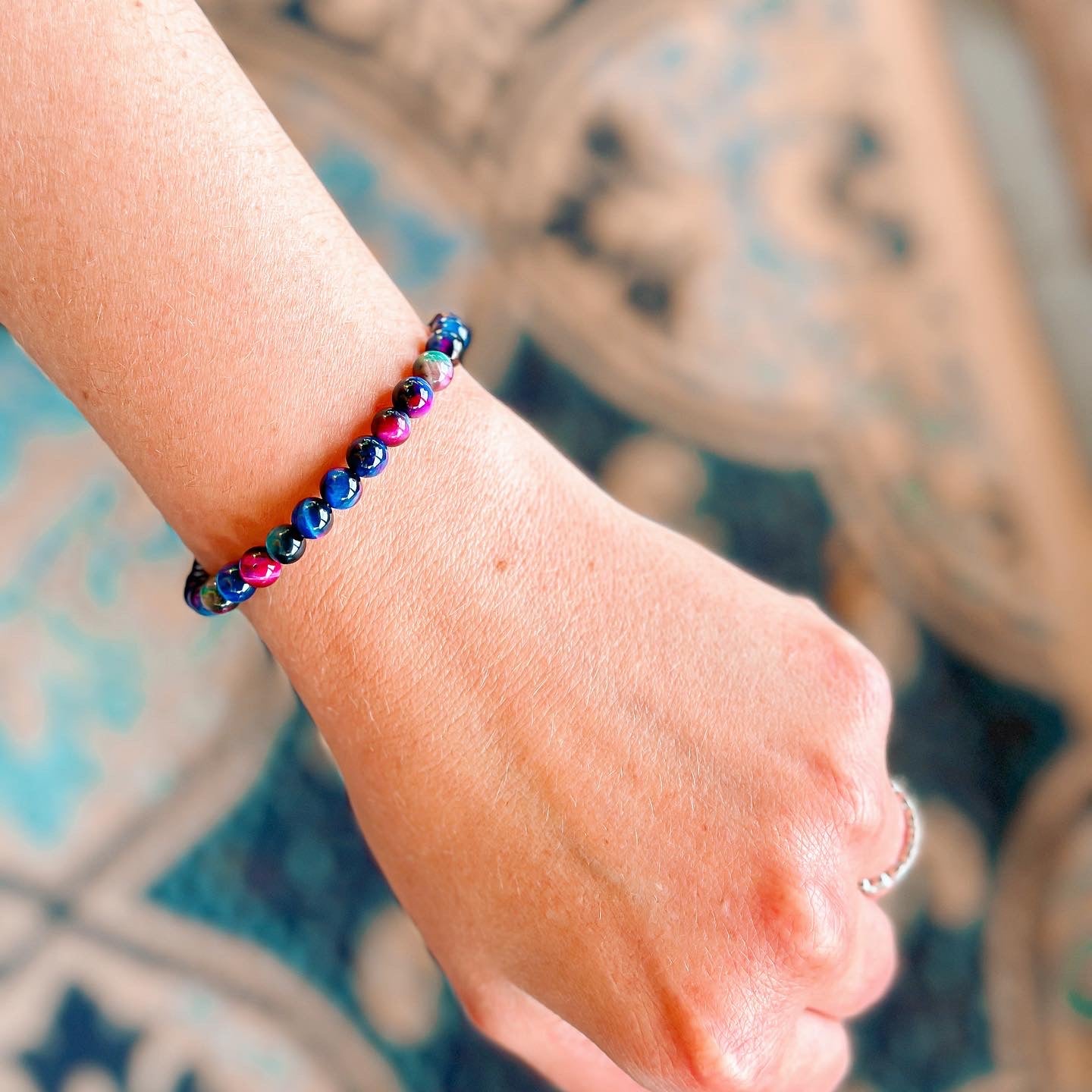 mini stacker bracelet from featherly in galaxy tiger's eye