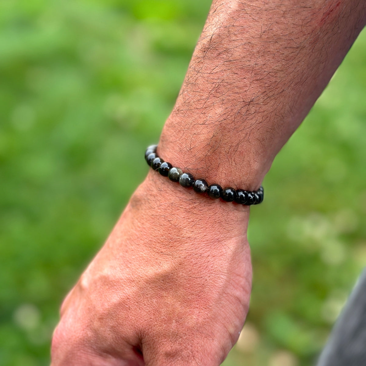 Guy bead bracelet mixed sheen obsidian 6mm