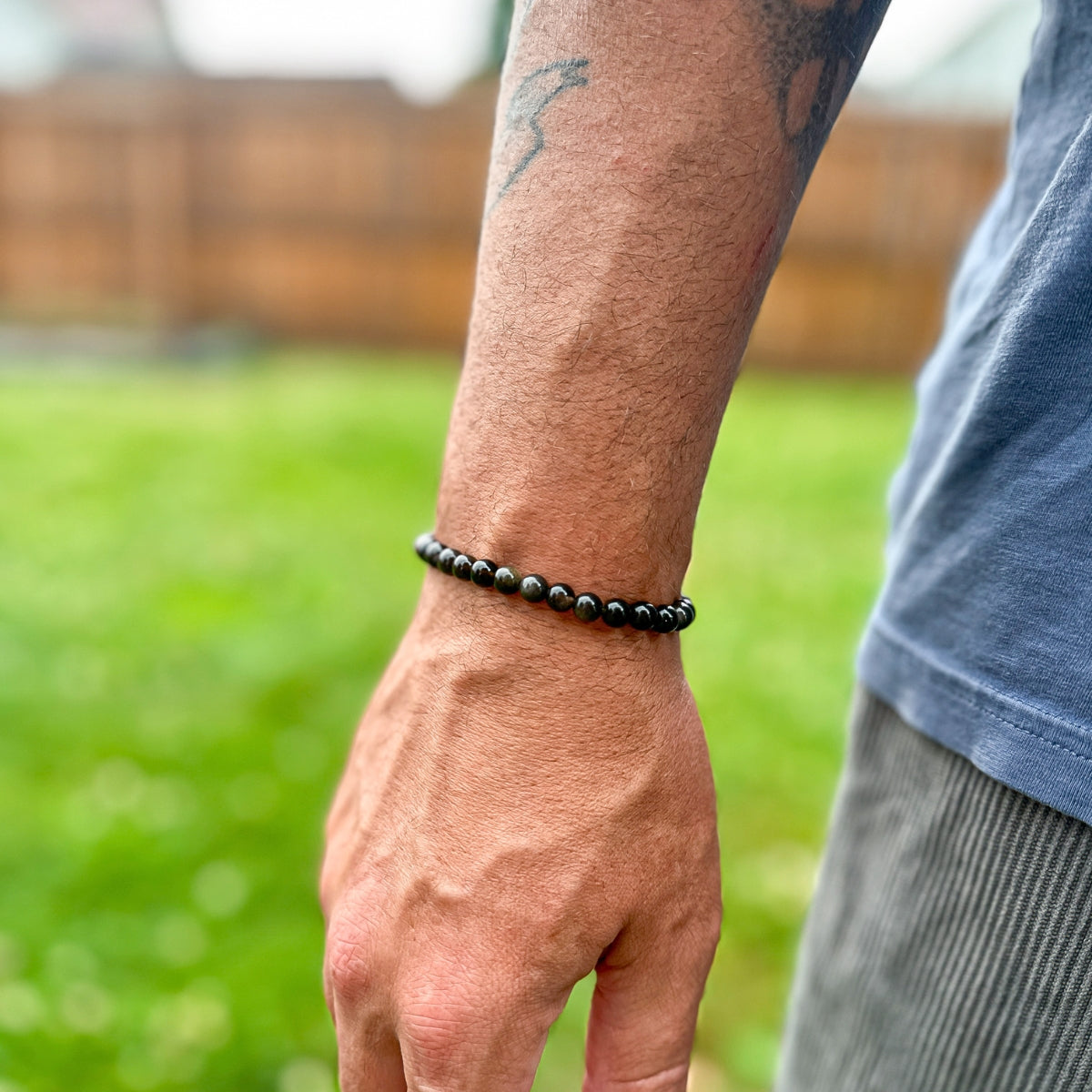 Men's Mixed Sheen Obsidian Mini Stacker Bracelet